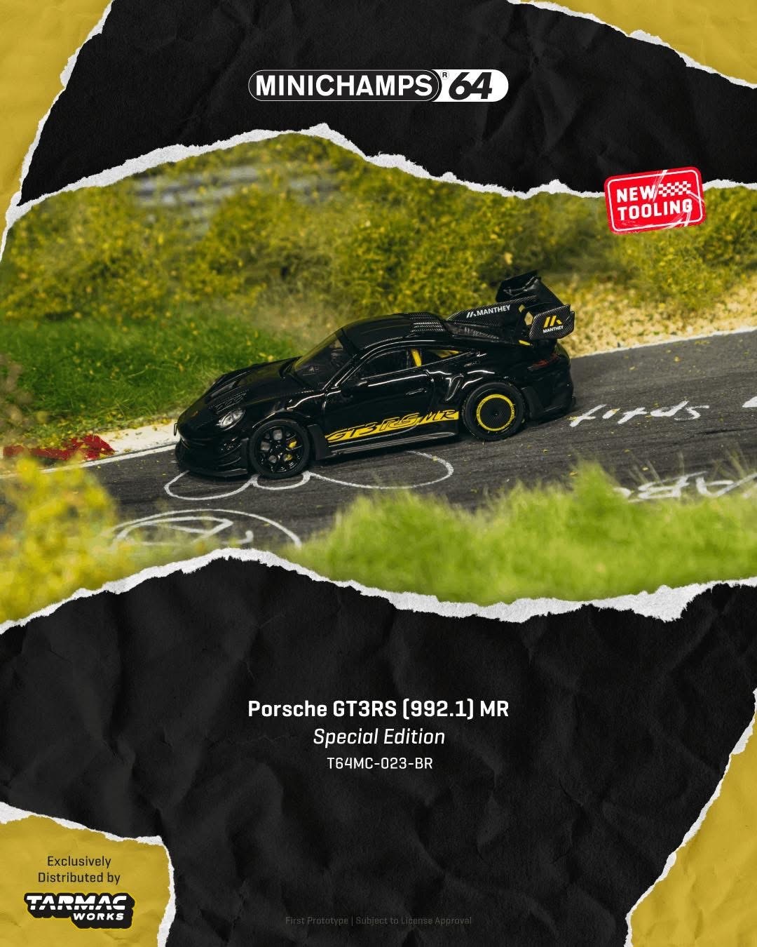 預訂PreOrder- Tarmac Works Porsche GT3RS (992.1) MR Black Yellow Tarmac Special Edition