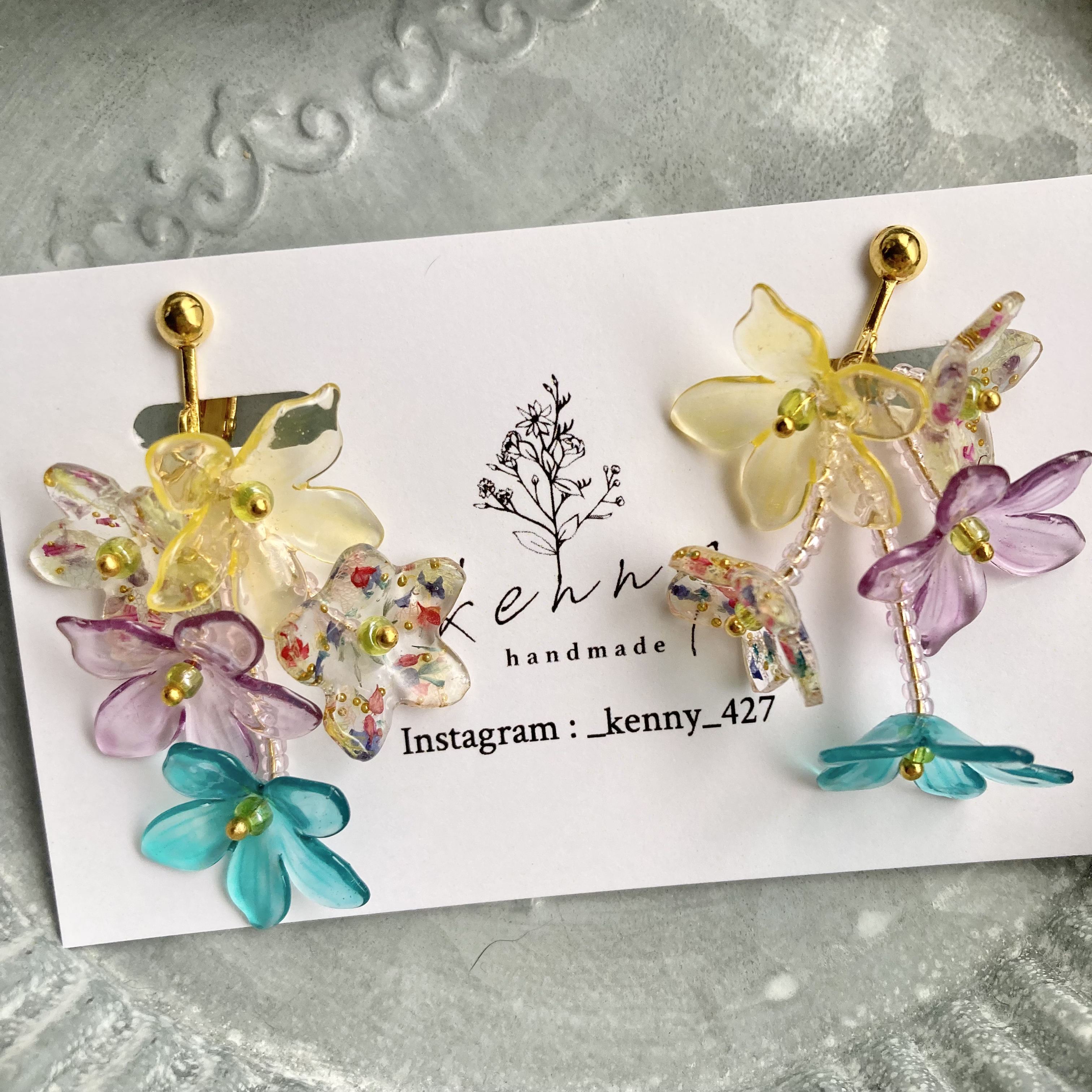 [kenny handmade] YURERU 花舞耳環 | 黃 | 耳夾 | NO.003