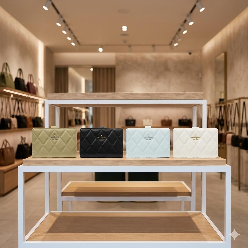 【預購】Kate Spade H0612605 中號菱形格紋對摺銀包