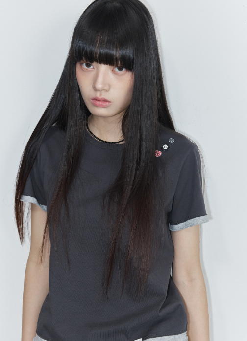 【Wacky Willy】Women's Layered Button Short Sleeve T-shirt (2 Colors)