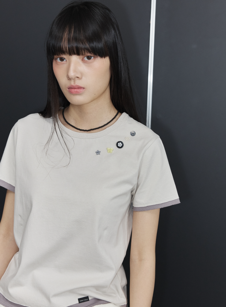 【Wacky Willy】Women's Layered Button Short Sleeve T-shirt (2 Colors)