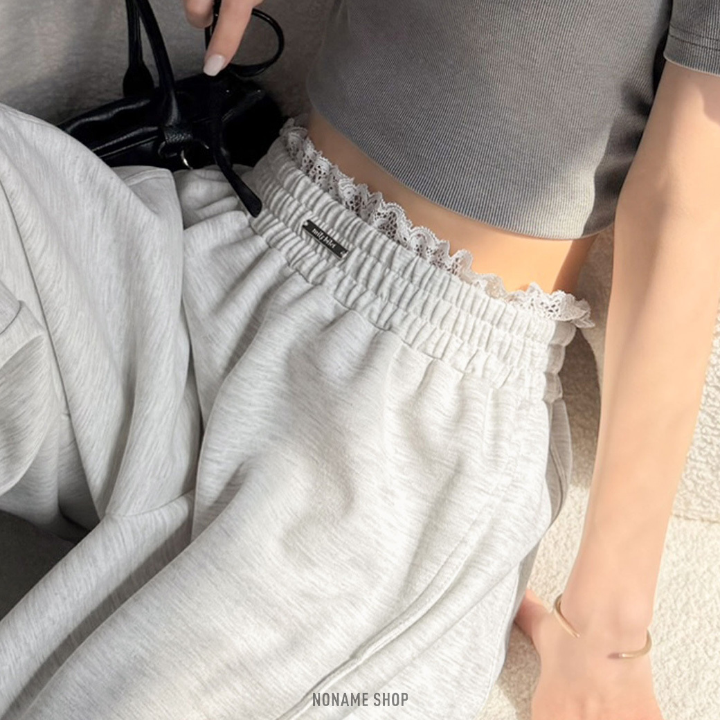 Mily Bilet 優雅 蕾絲腰 棉質 寬褲 彎刀褲 三色 (女款)