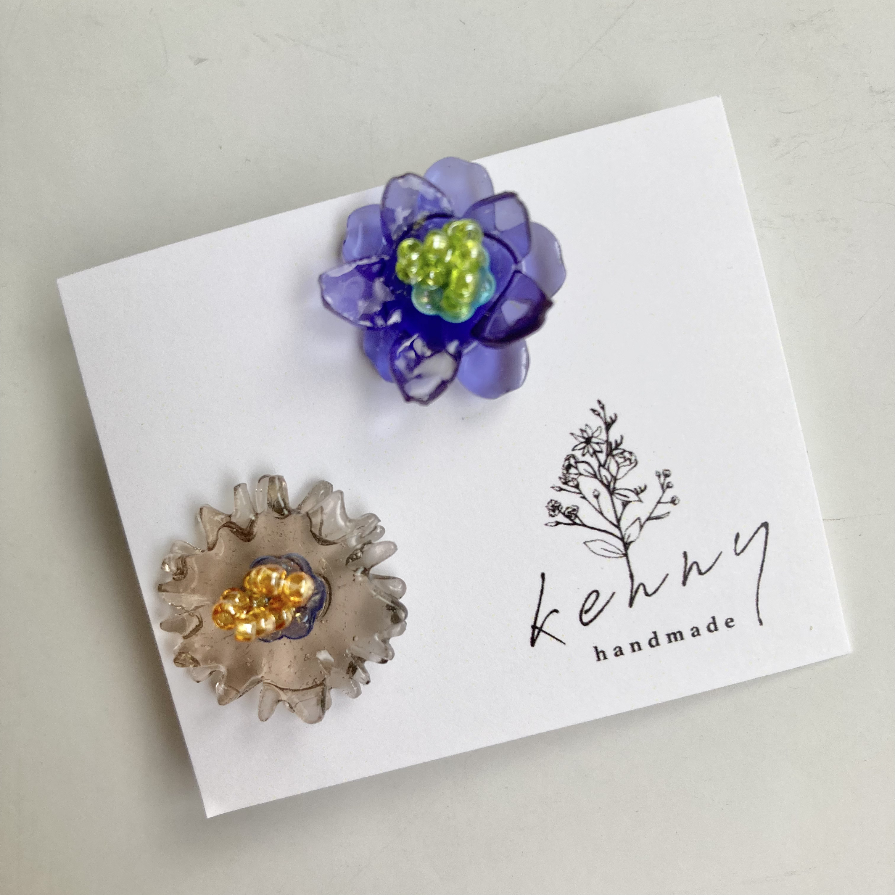 [kenny handmade] 小花日和耳環 | 灰藍 | 耳針 | NO.025