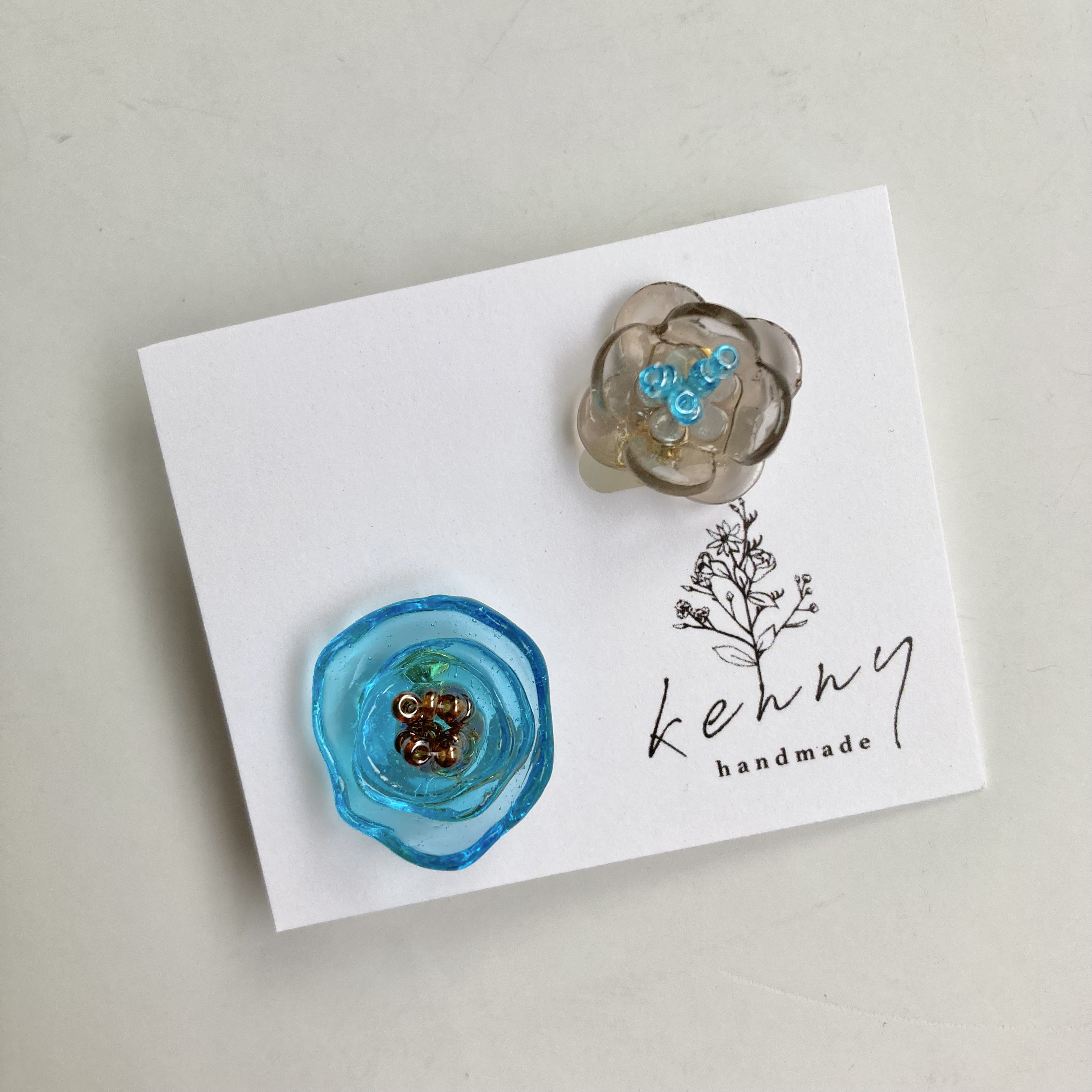 [kenny handmade] 小花日和耳環 | 藍灰 | 耳夾 | NO.028