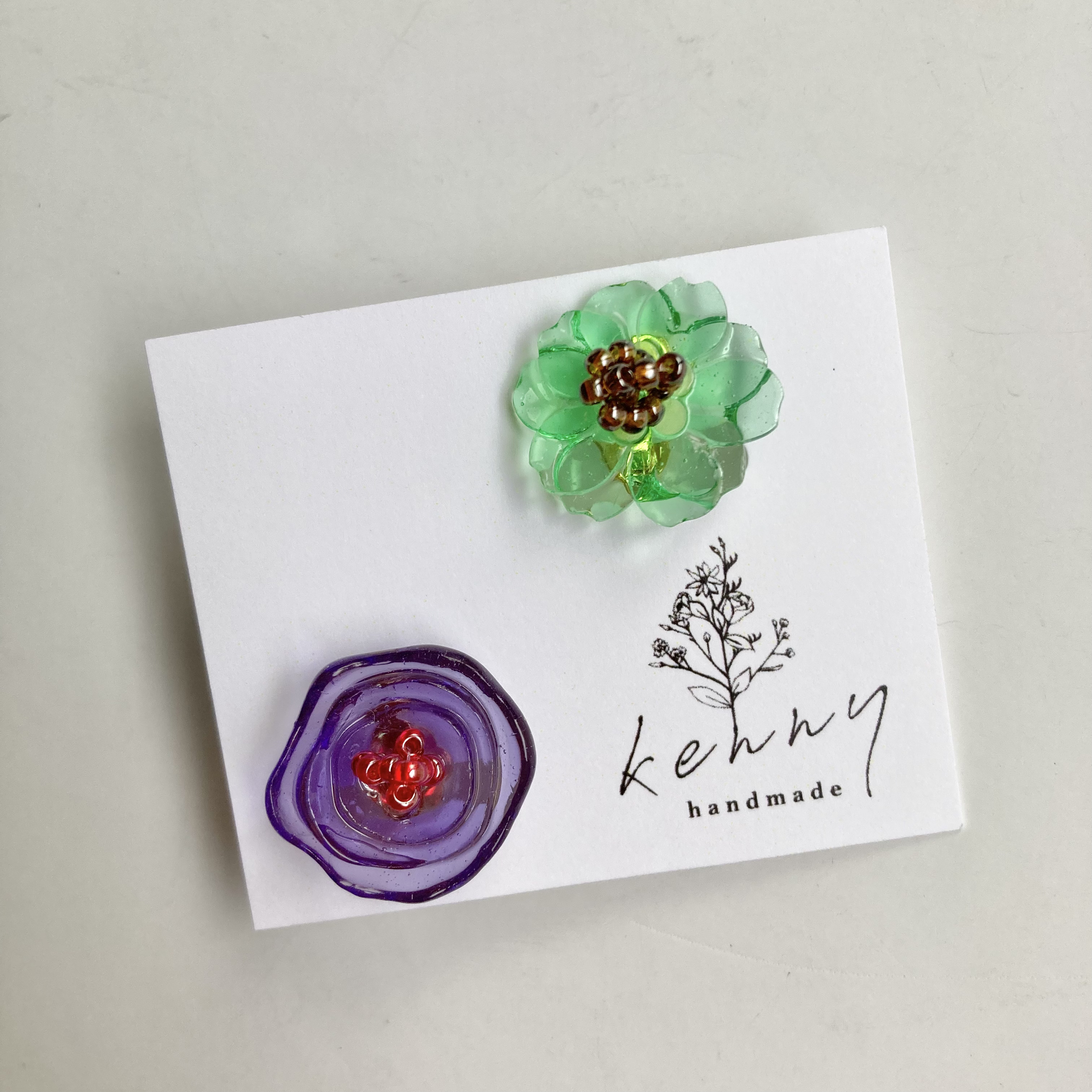 [kenny handmade] 小花日和耳環 | 紫綠 | 耳夾 | NO.029