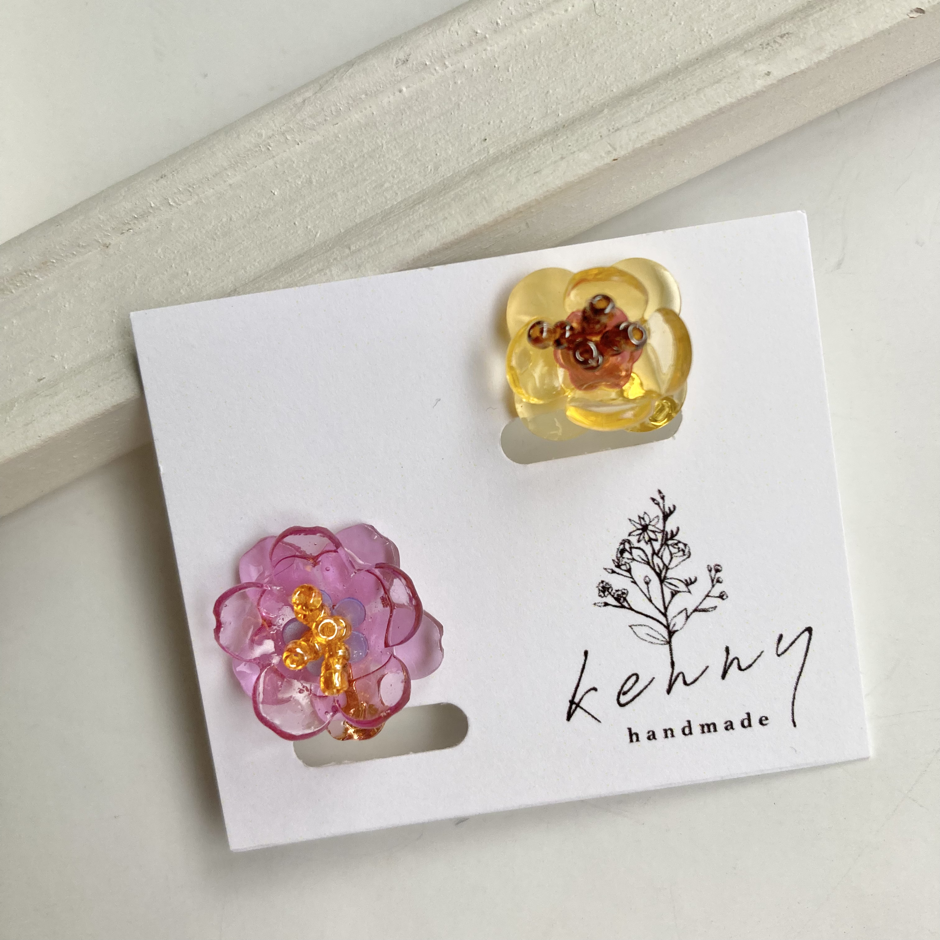 [kenny handmade] 小花日和耳環 | 粉黃 | 耳夾 | NO.031