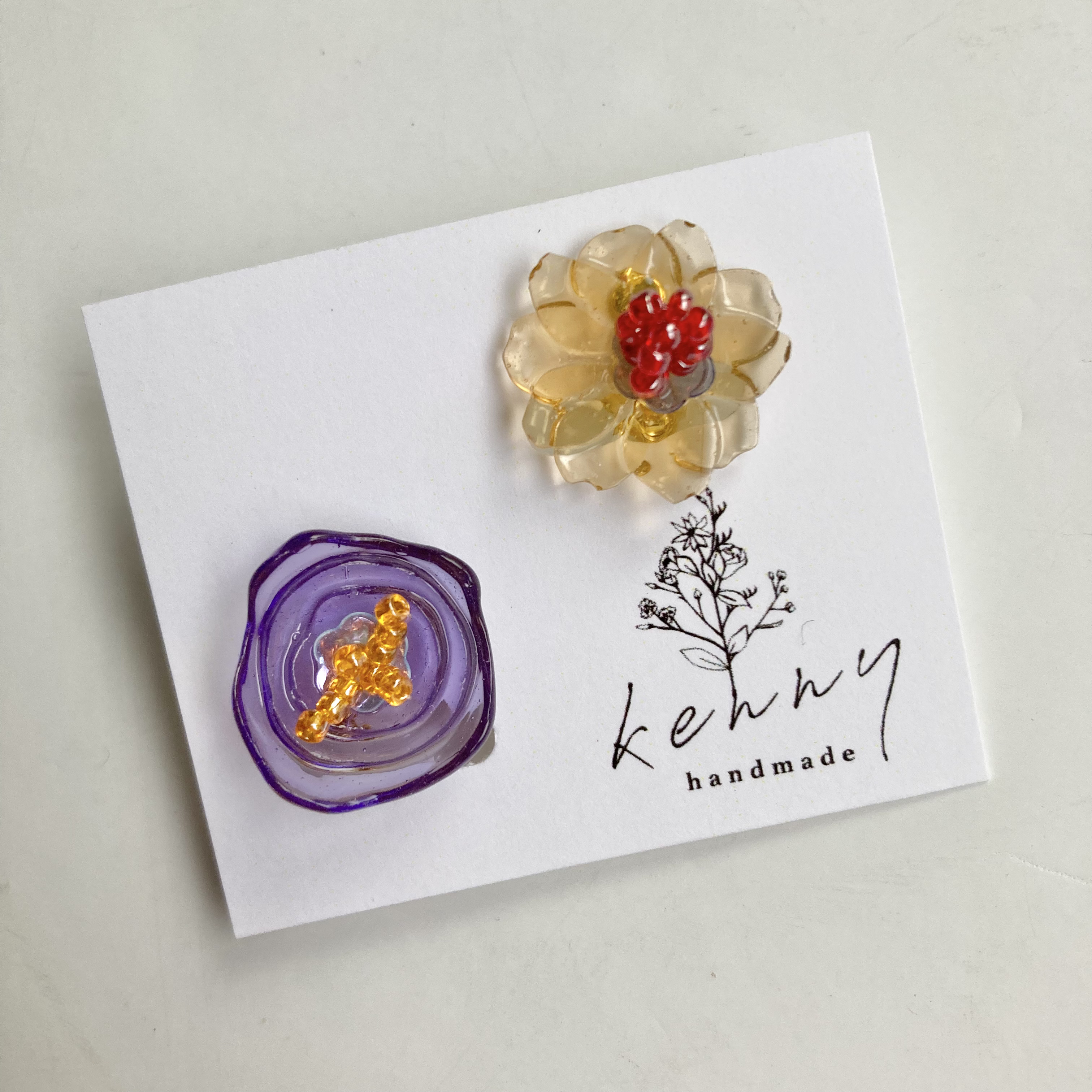 [kenny handmade] 小花日和耳環 | 紫黃 | 耳夾 | NO.033