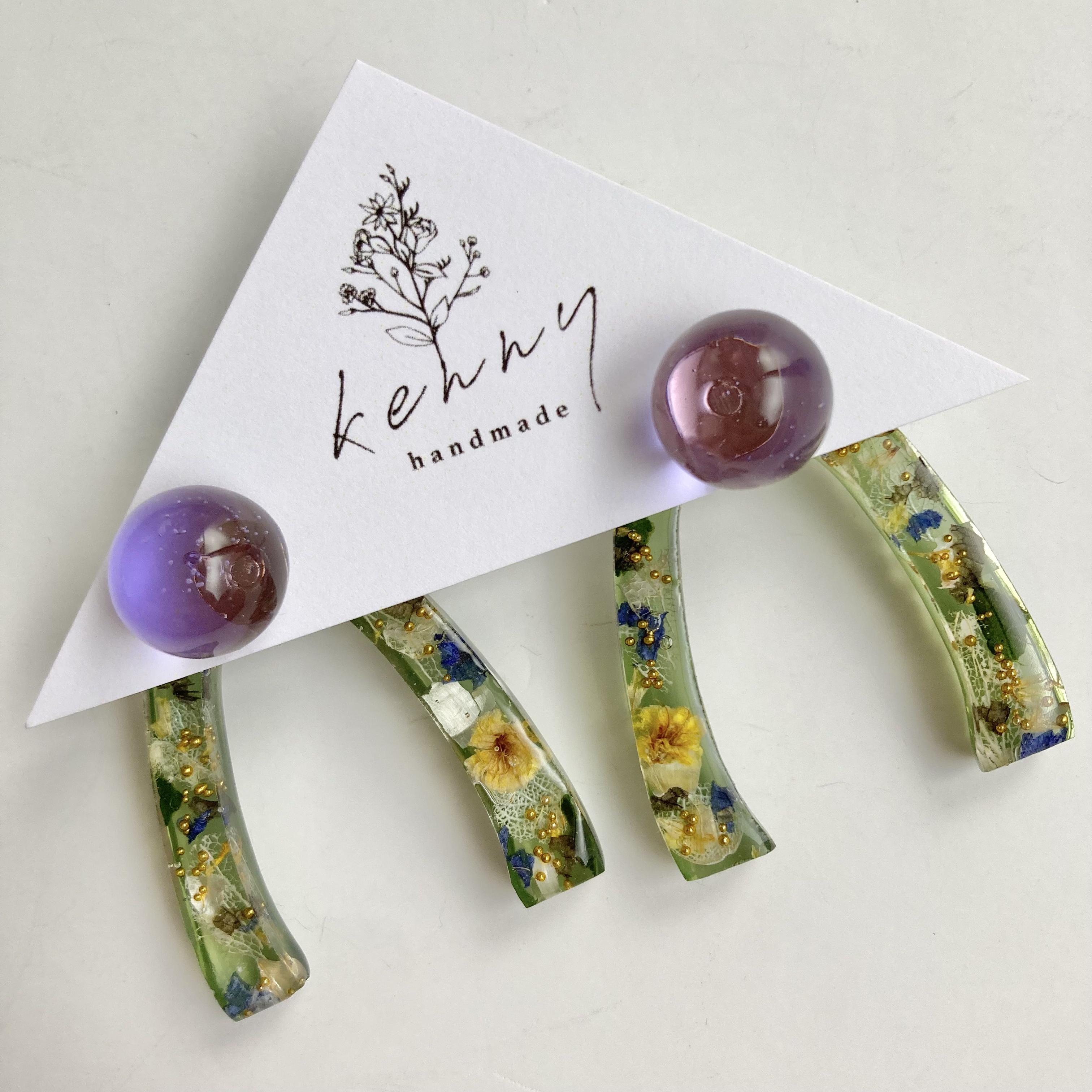 [kenny handmade] 琥珀糖耳環 | 深綠 | 耳針 | NO.035