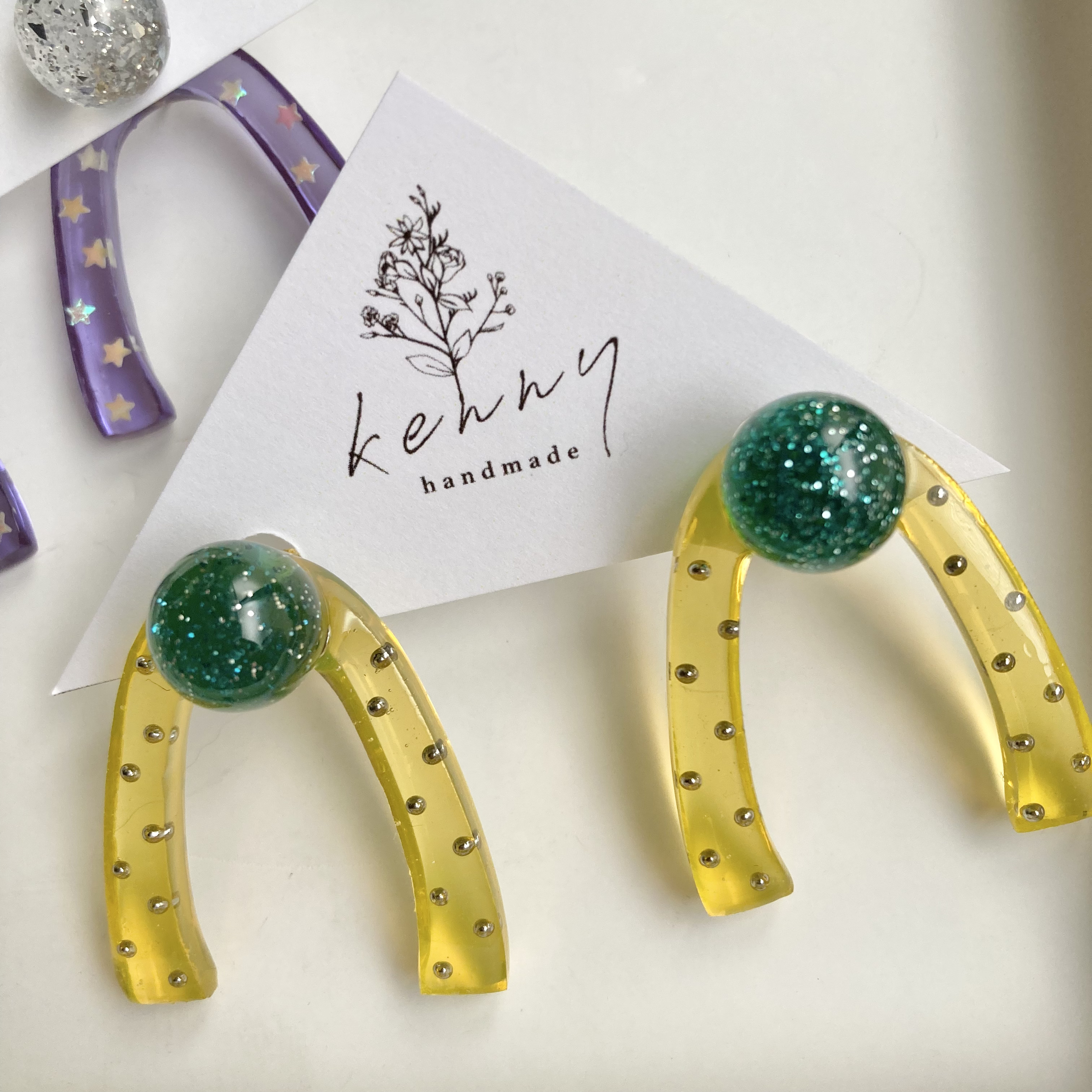 [kenny handmade] 琥珀糖耳環 | 黃 | 耳夾 | NO.039