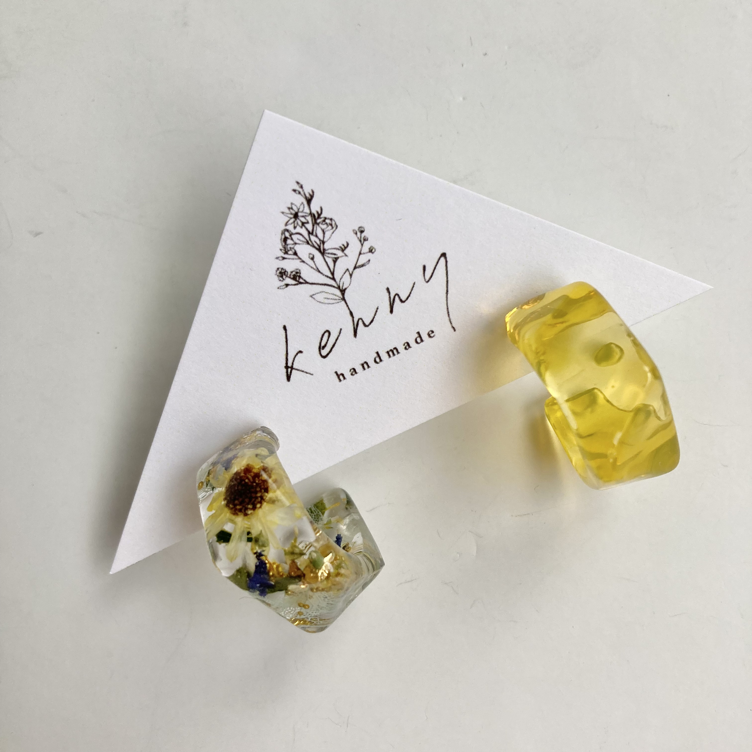 [kenny handmade] 琥珀糖圈圈耳環 | 黃 | 耳針 | NO.045