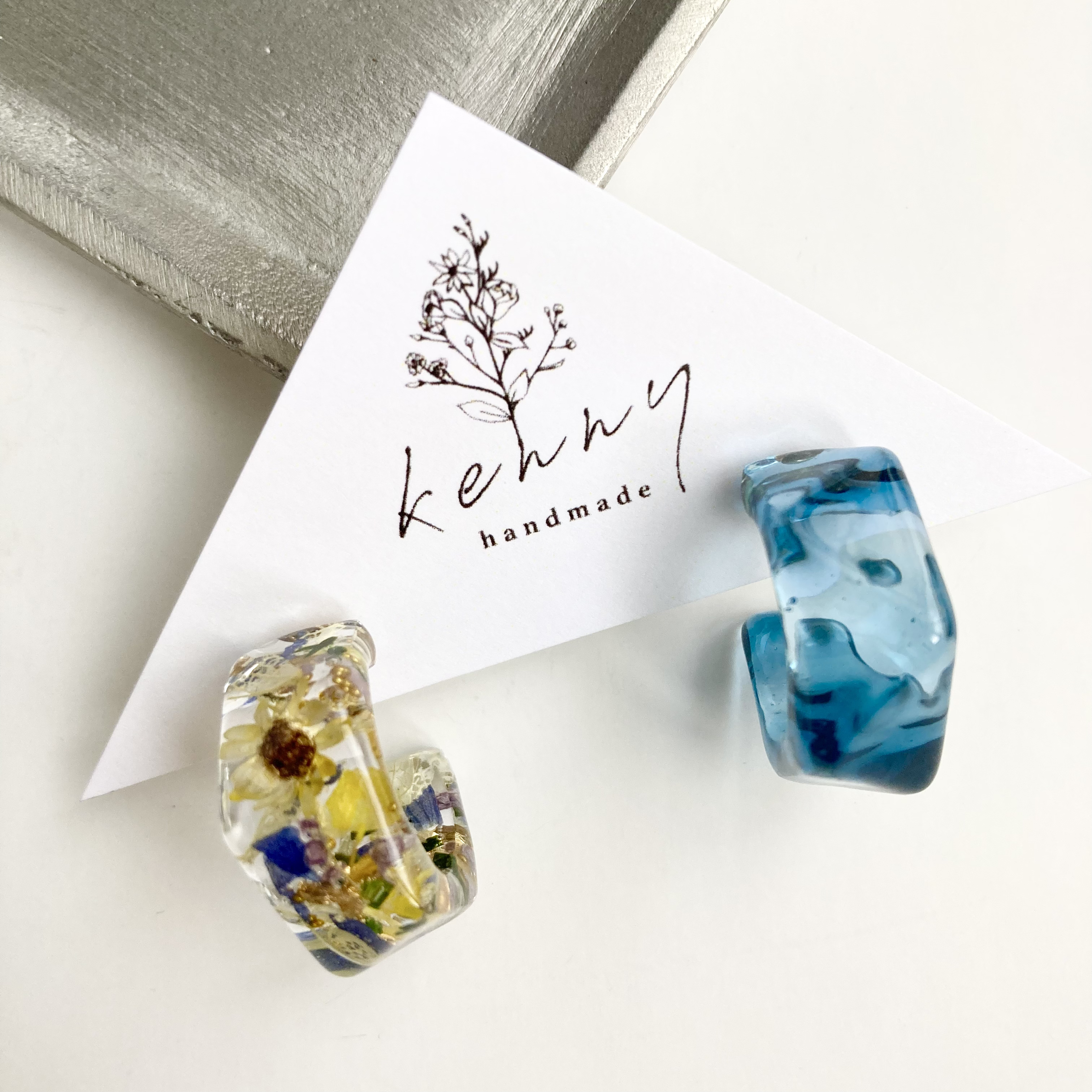 [kenny handmade] 琥珀糖圈圈耳環 | 藍 | 耳針 | NO.048