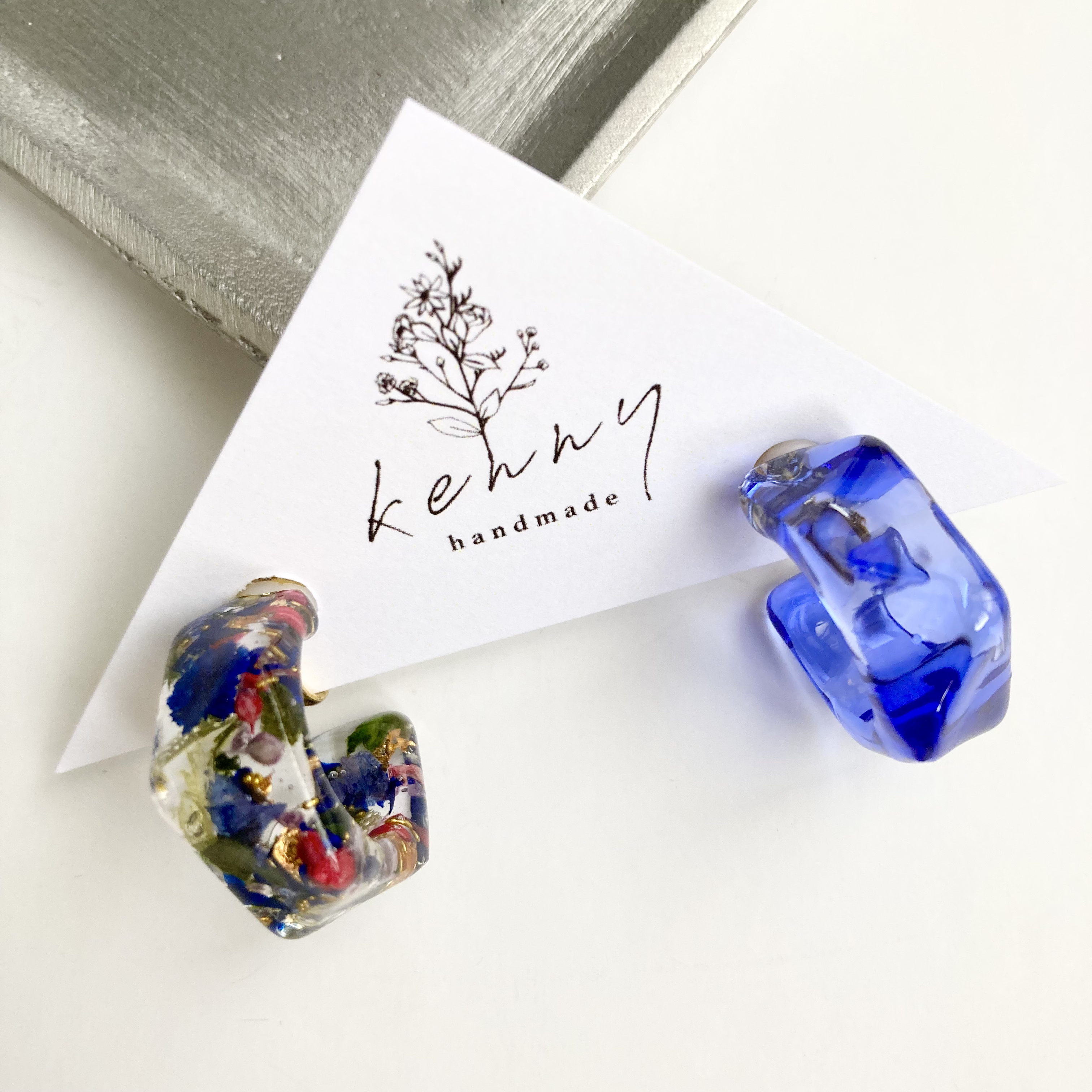 [kenny handmade] 琥珀糖圈圈耳環 | 藍 | 耳夾 | NO.058