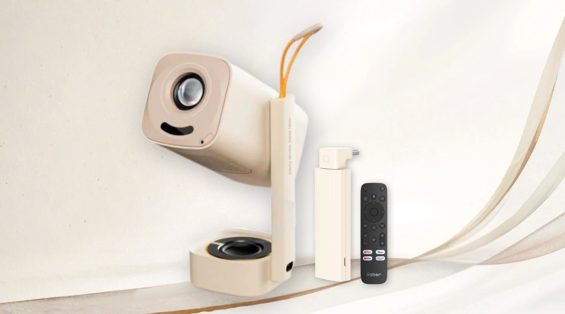 YABER T1 Pro 投影機連同遙控器、電源線全家福平放展示