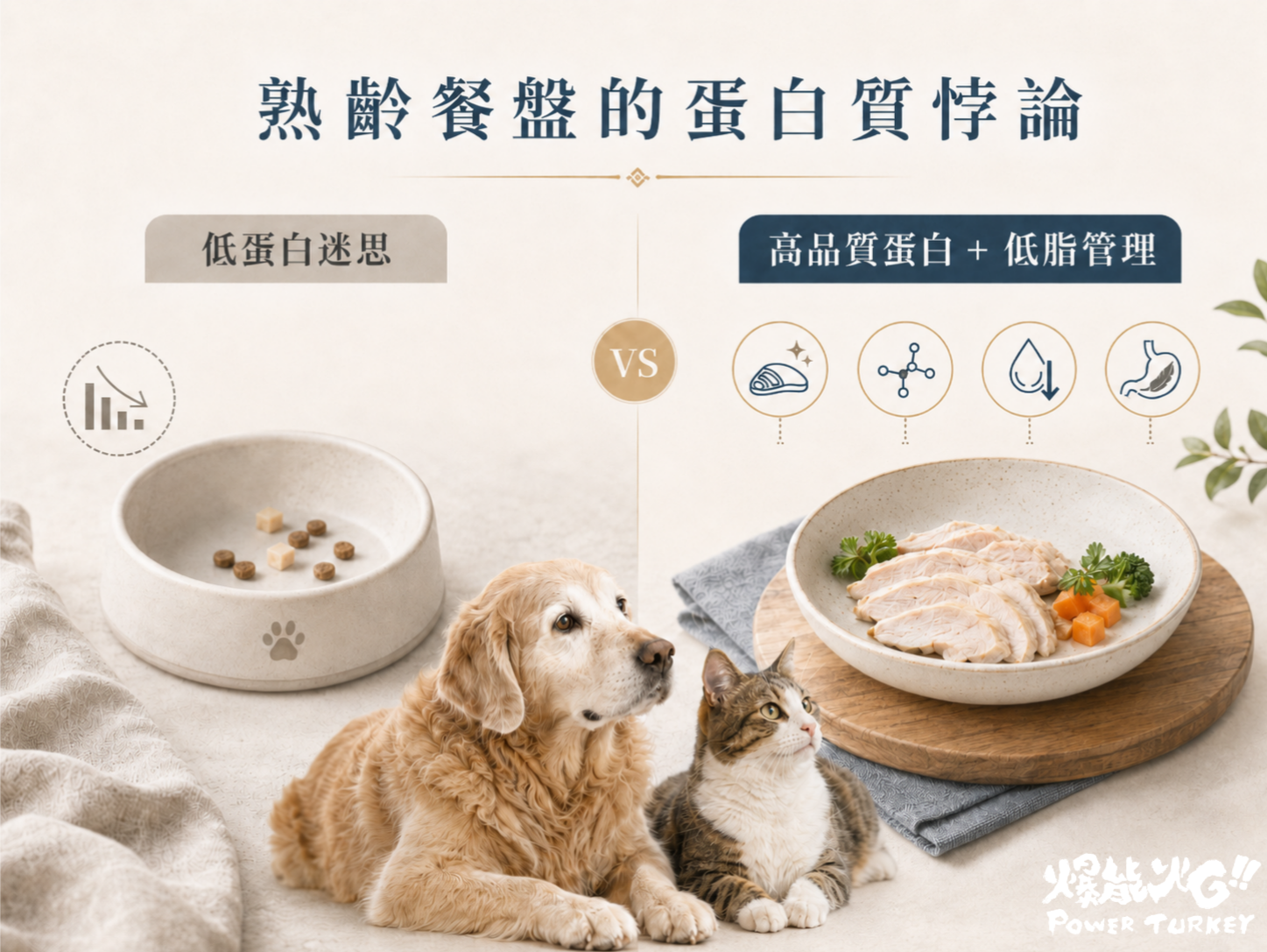 熟齡毛孩最值得被討論的「蛋白質悖論」：一方面牠們需要足夠的高品質蛋白來支持肌肉，另一方面卻也需要清爽、低負擔的脂肪管理，讓日常飲食不成為身體額外的負擔_爆能火G_趕食髦部落格