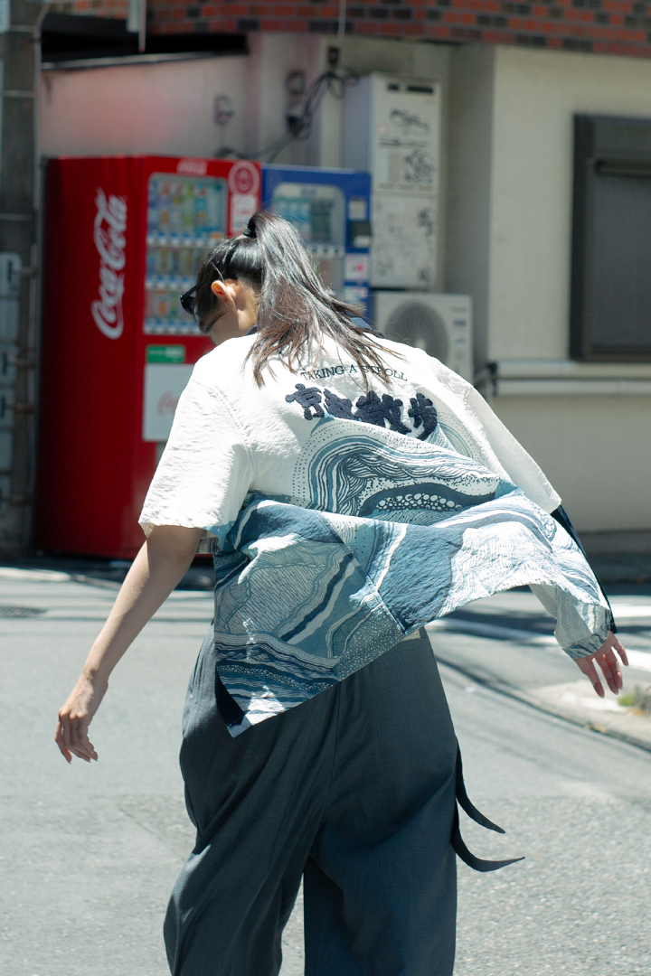 Kyoto Stroll Linen Wave Print Shirt | White｜Hong Kong Original Design