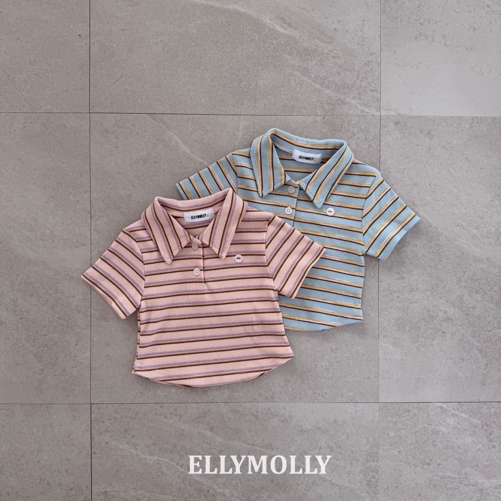 Ellymolly 天空條紋POLO上衣 / 2色