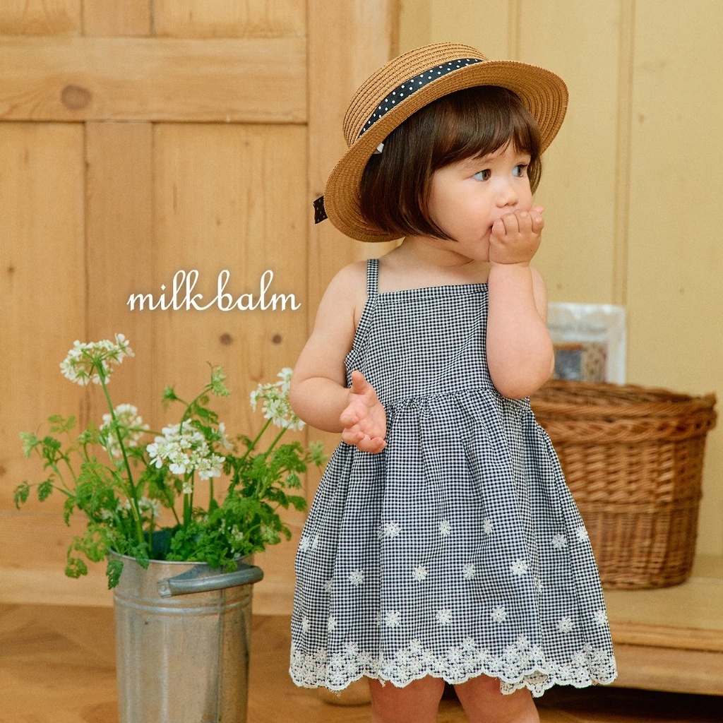 正韓夏milkbalm 小童兩色清新文藝感洋裝