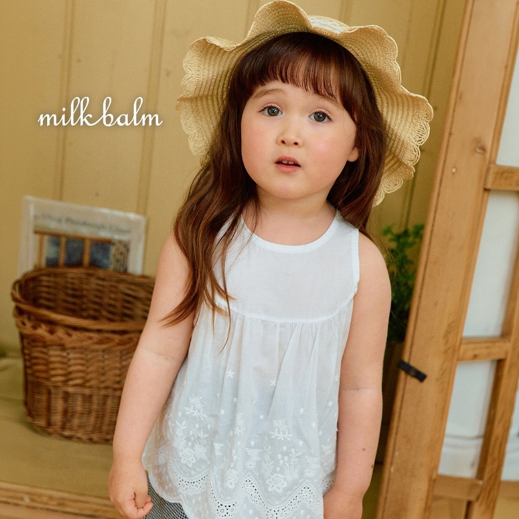 正韓夏milkbalm 小童兩色下擺雕花上衣