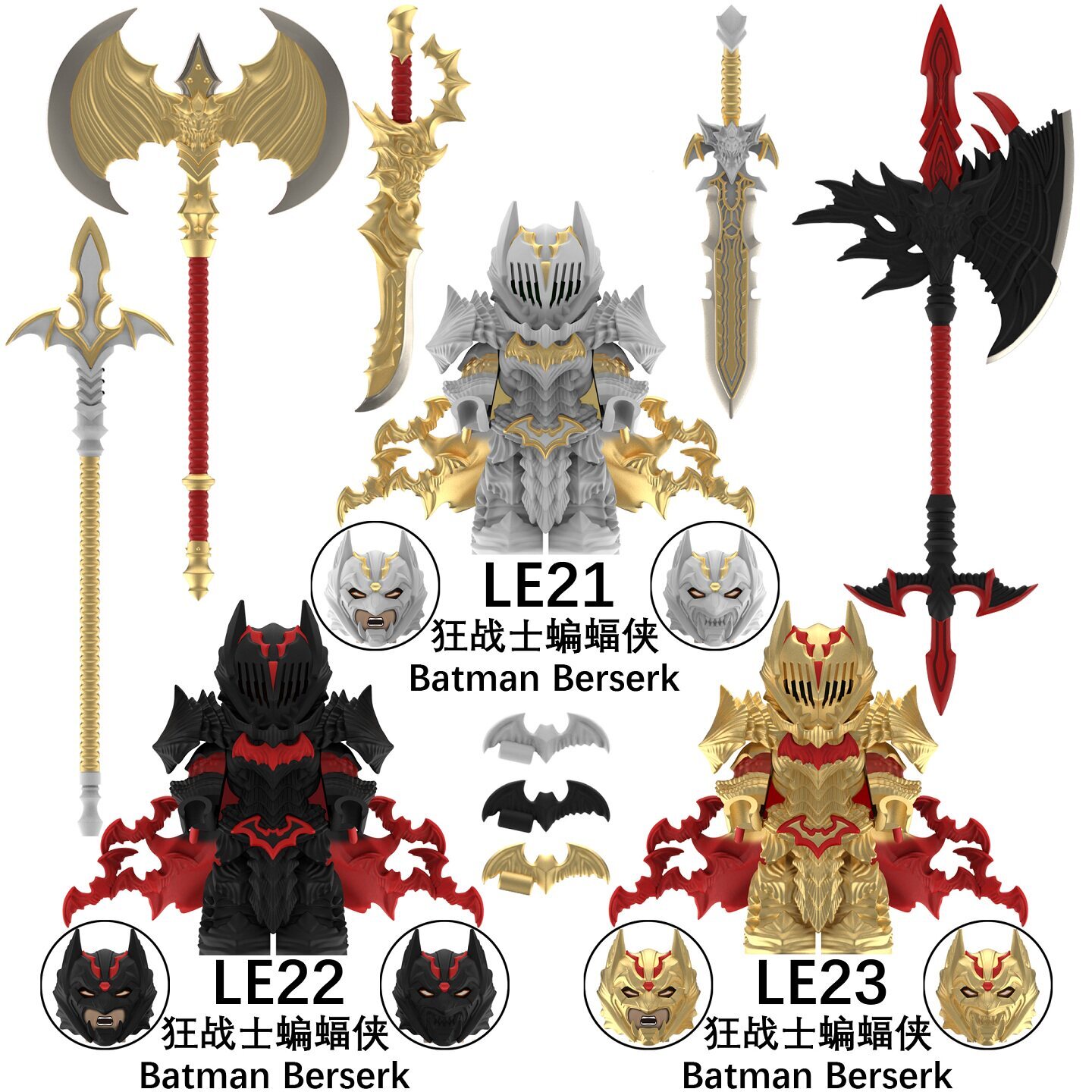 Batman Berserk DC Custom Minifigures Minifigs Set Fit Lego LE21-LE23