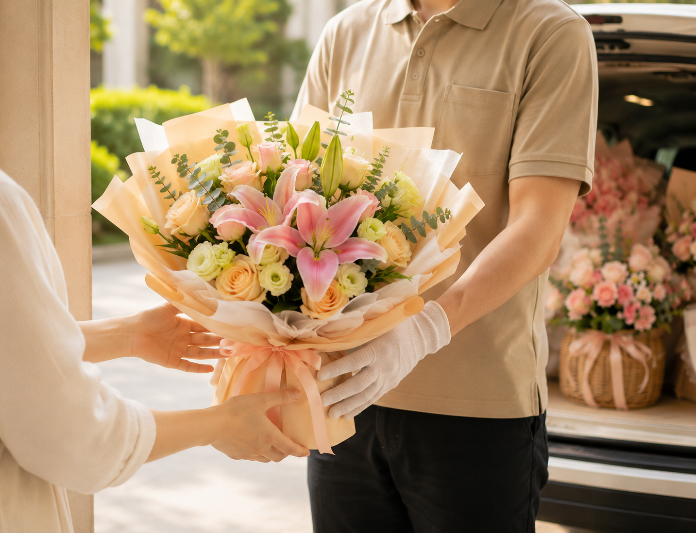 hyflowers 送貨優勢：自設專業恆溫物流車隊，專人可靠安全送達，全年無休送貨