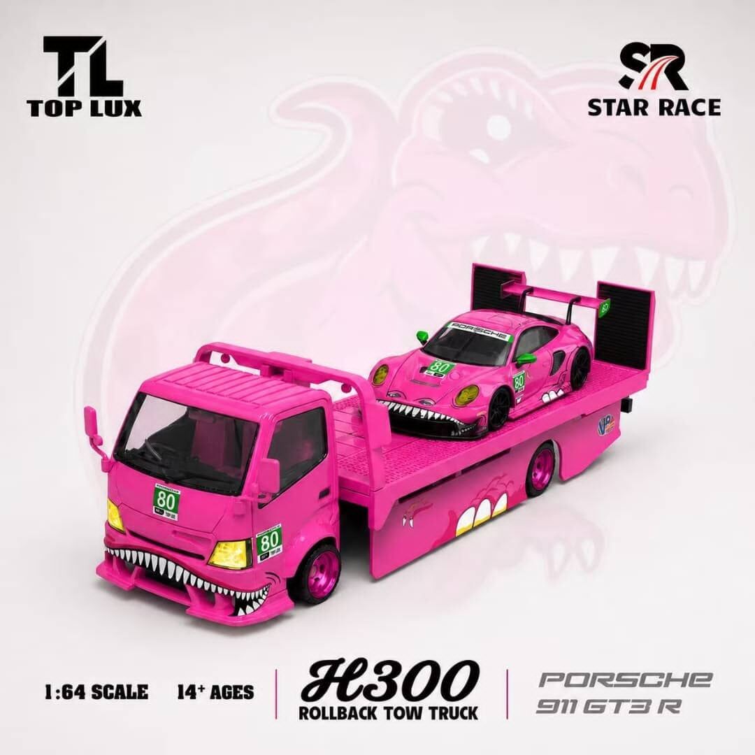 預訂:1/64 Top Lux x Star Race Hino 300 & Porsche 911 GT3 R Tyrannosaurus Pink #80 Set (TL647226+SR64003)