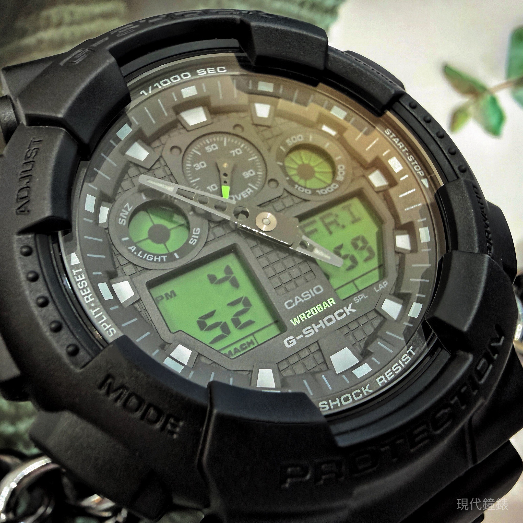 【G-SHOCK】酷黑電光綠率性運動電子錶 GA-100BEG-1A  51.2mm 現代鐘錶