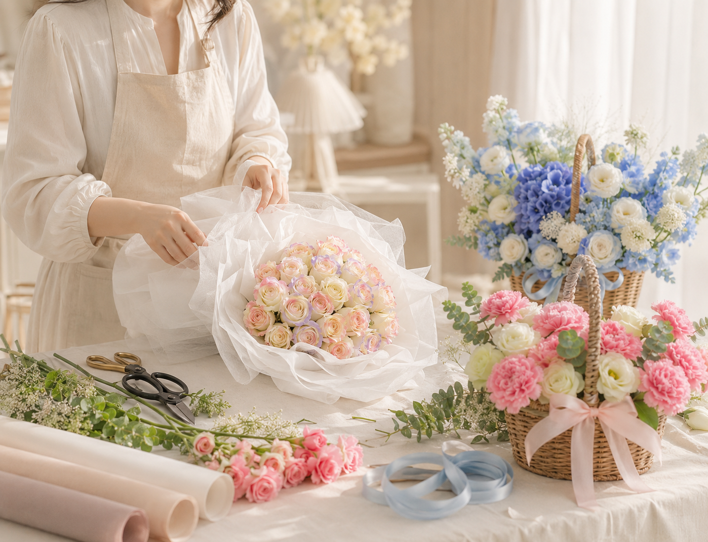 hyflowers 跨境高效供應鏈：深圳頂級花藝工作室大師現場手工編織，封閉式跨境專車香港直送