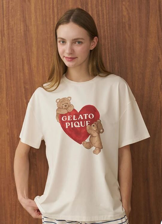 [預購] 折扣 gelato pique 接觸冷感 BEAR HEART愛心熊印花T恤