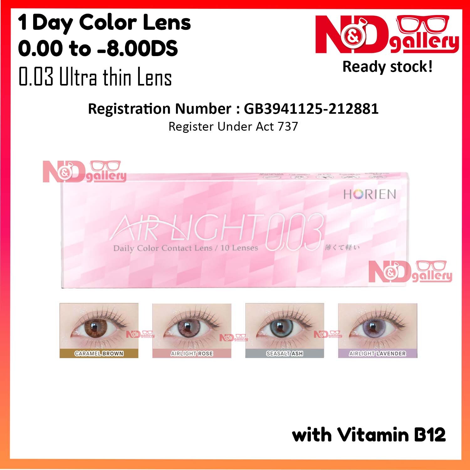 Horien Eye Secret Airlight 0.03 Daily Color Contact lens 10pcs/box  0.00 to -8.00DS