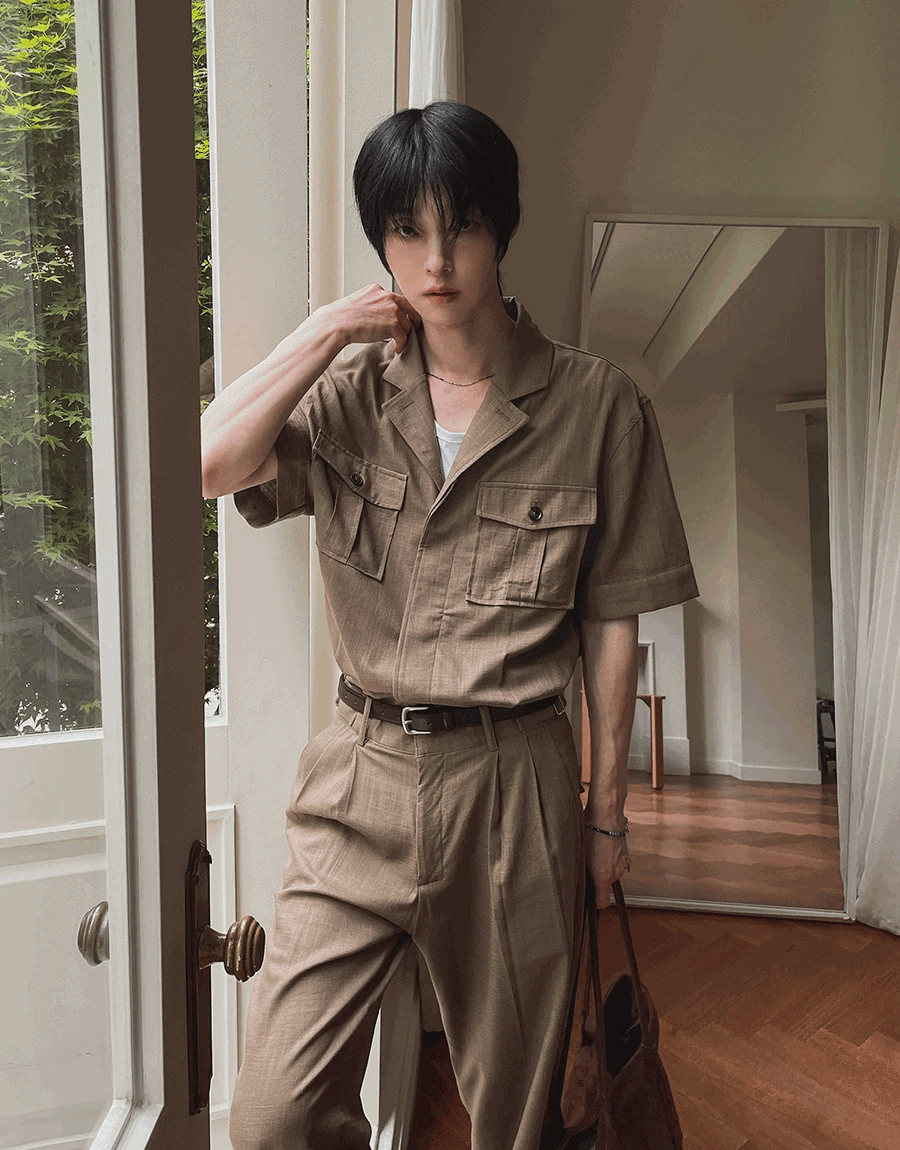 Linen workwear short jacket