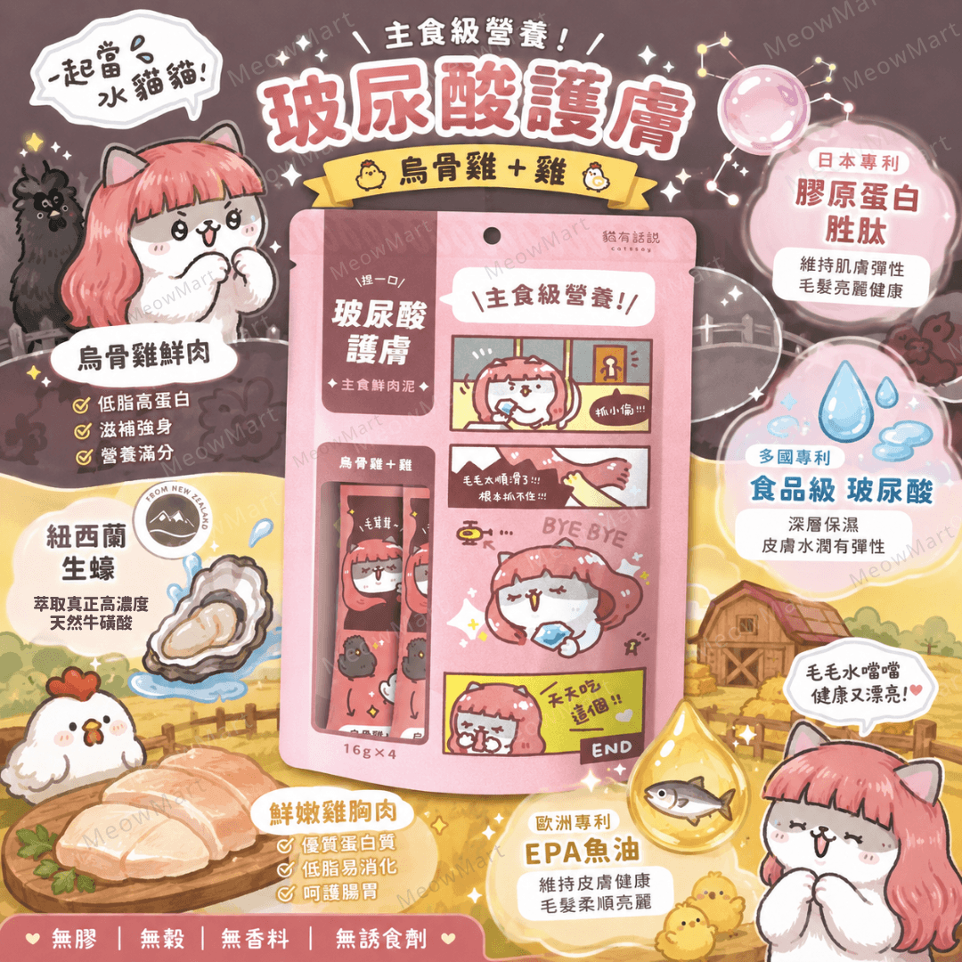 台灣貓有話說 (烏骨雞+雞) 玻尿酸護膚SPA｜主食鮮肉泥 16g x 4條