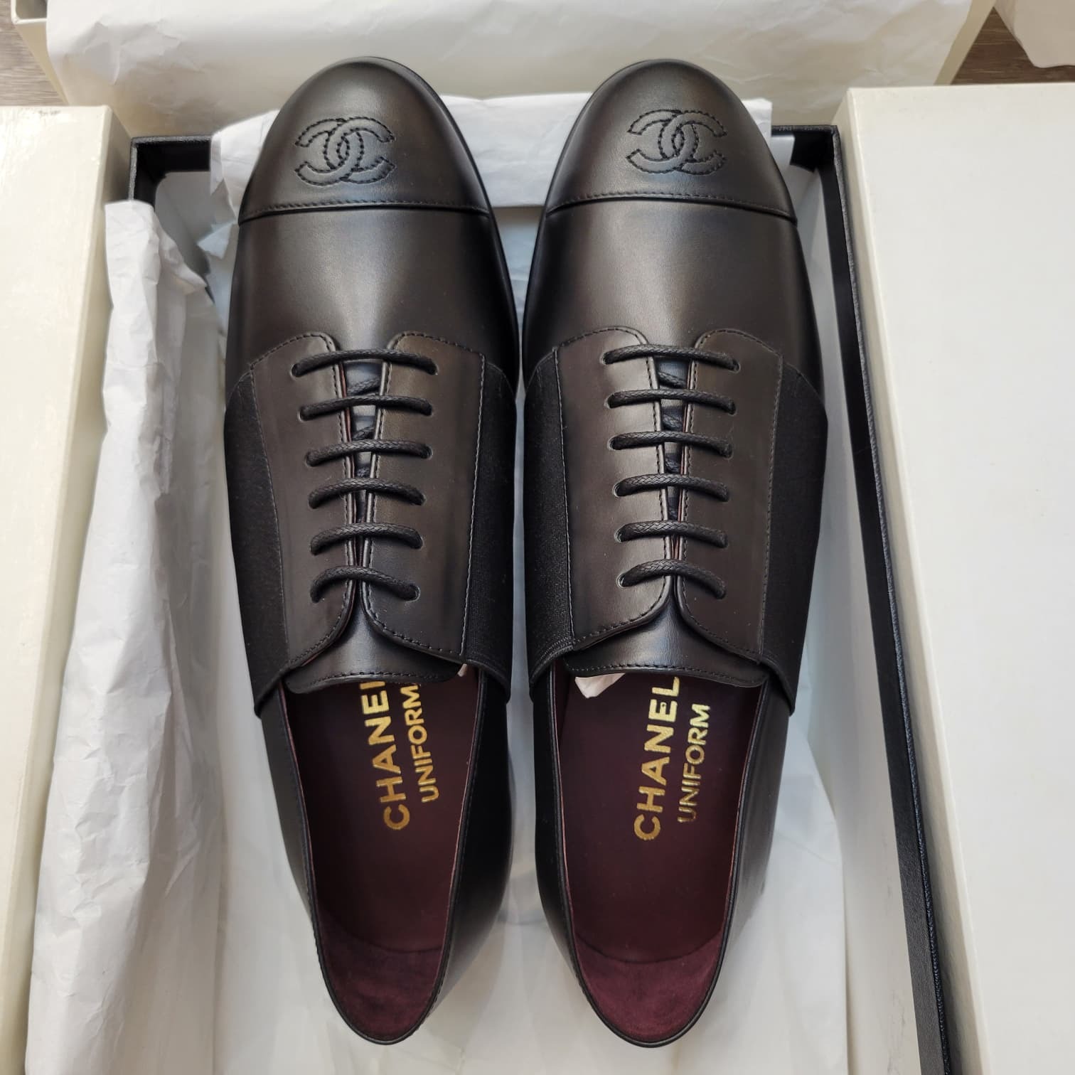 CHANEL STAFF UNIFORM LACE UP BLACK SHOES