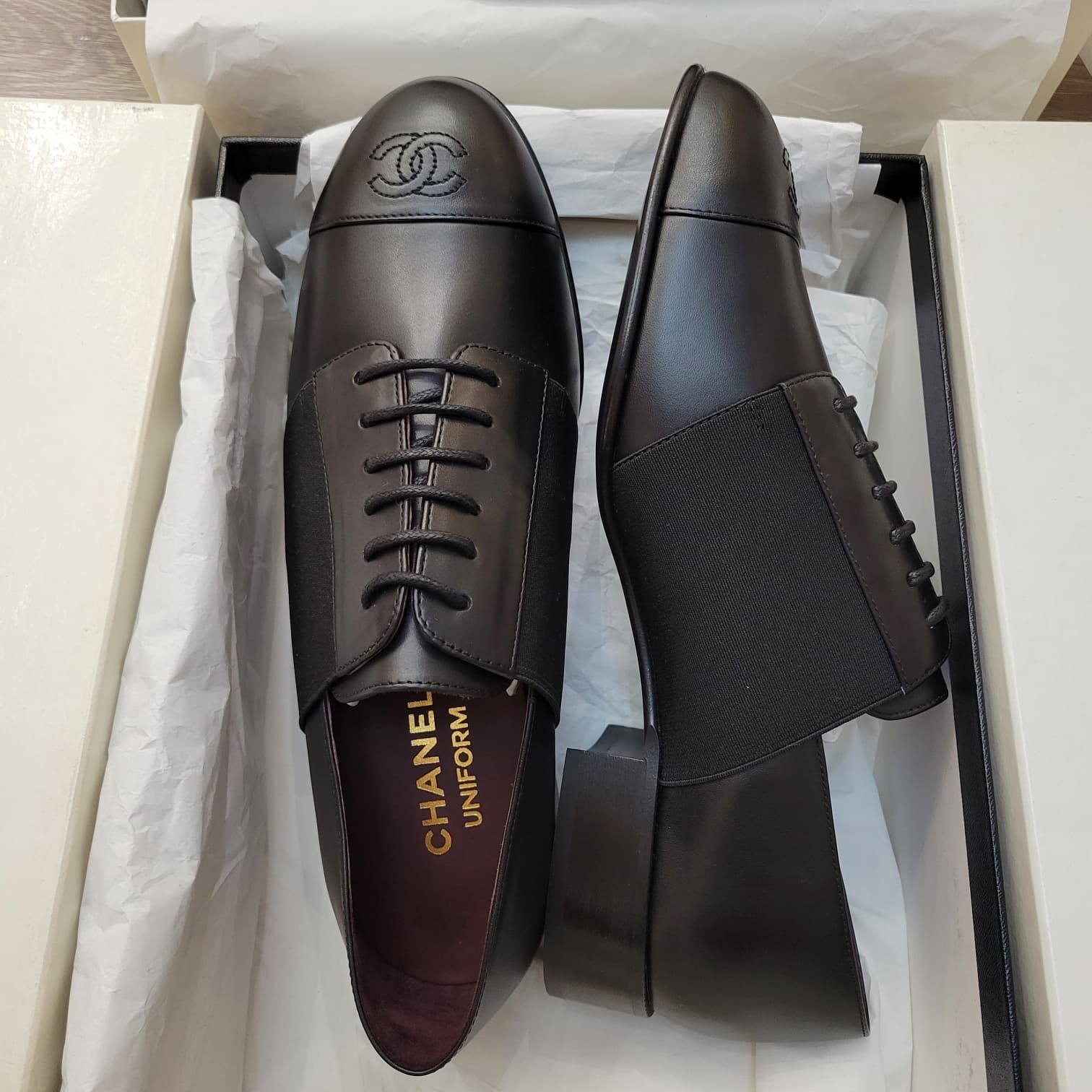 CHANEL STAFF UNIFORM LACE UP BLACK SHOES