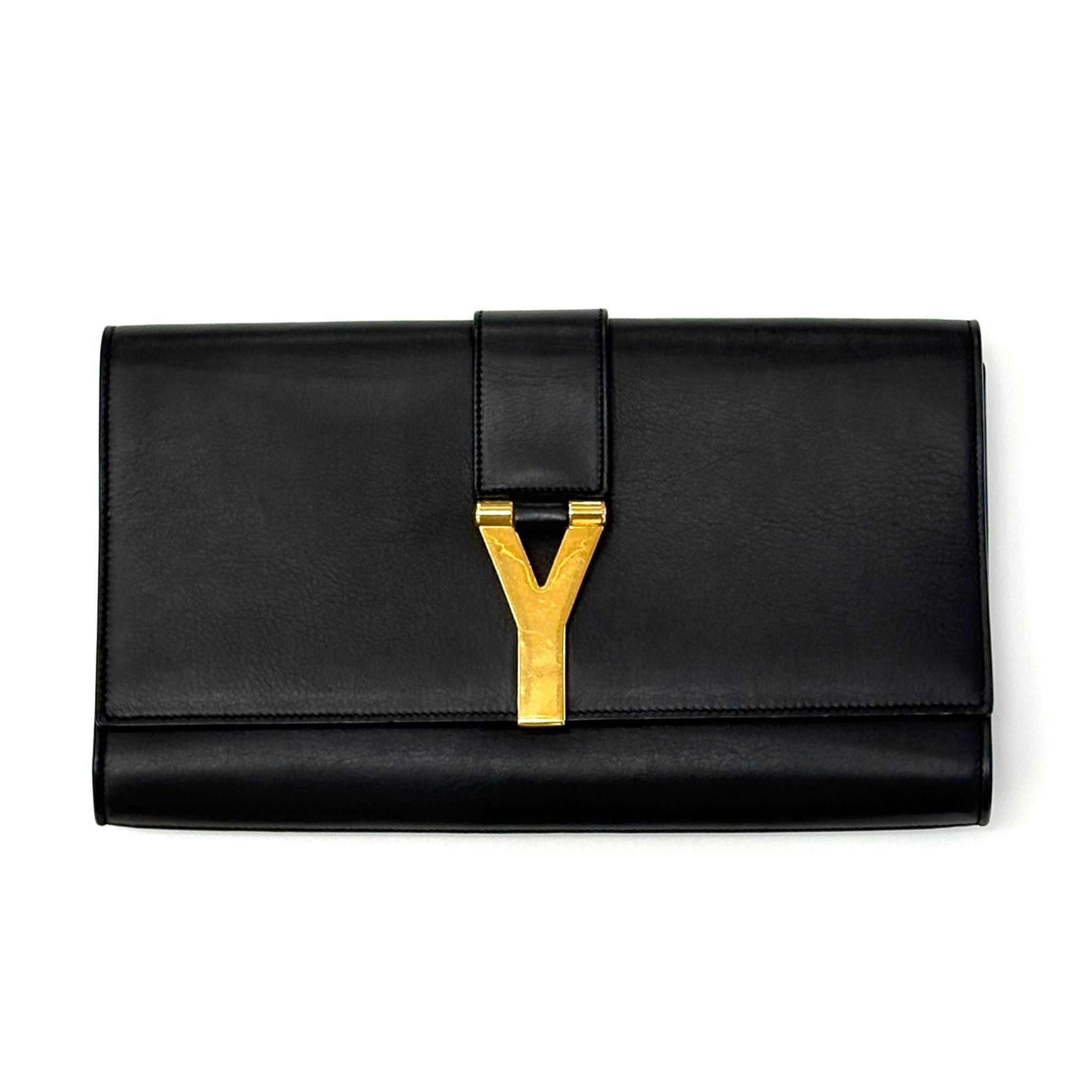 95%NEW二手YSL CLUTCH, 311213, CHYC LIGNE, 黑色金扣羊皮, 聖羅蘭手拿包Y扣 #香榭站正品
