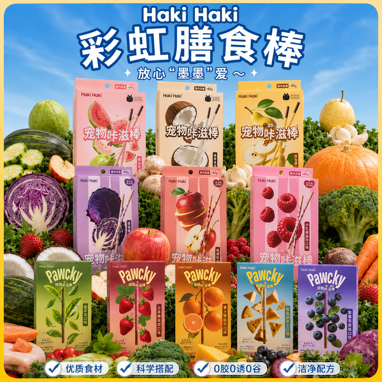 HAKIHAKI PAWCKY 缤纷咔滋棒 磨牙棒 猫狗营养零食配主食