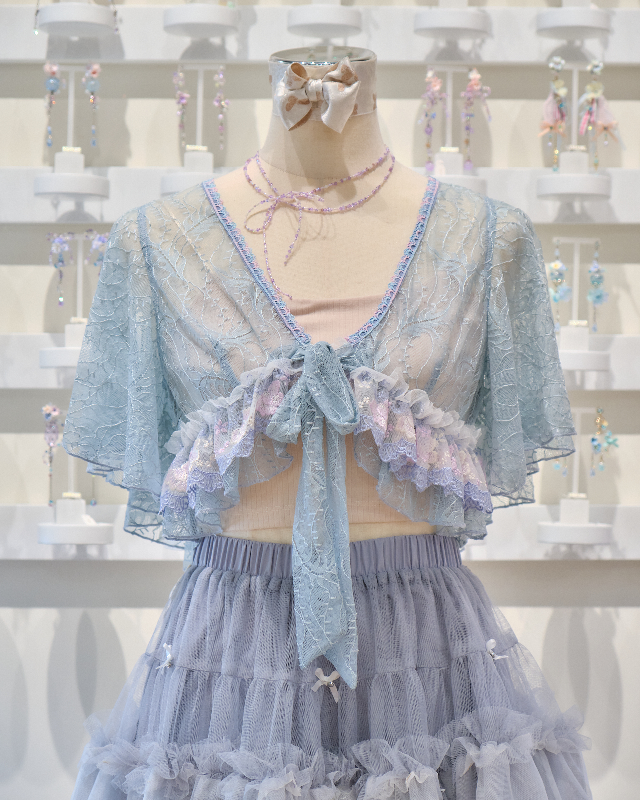 13705 Lace Ruffles Bow Cardigan