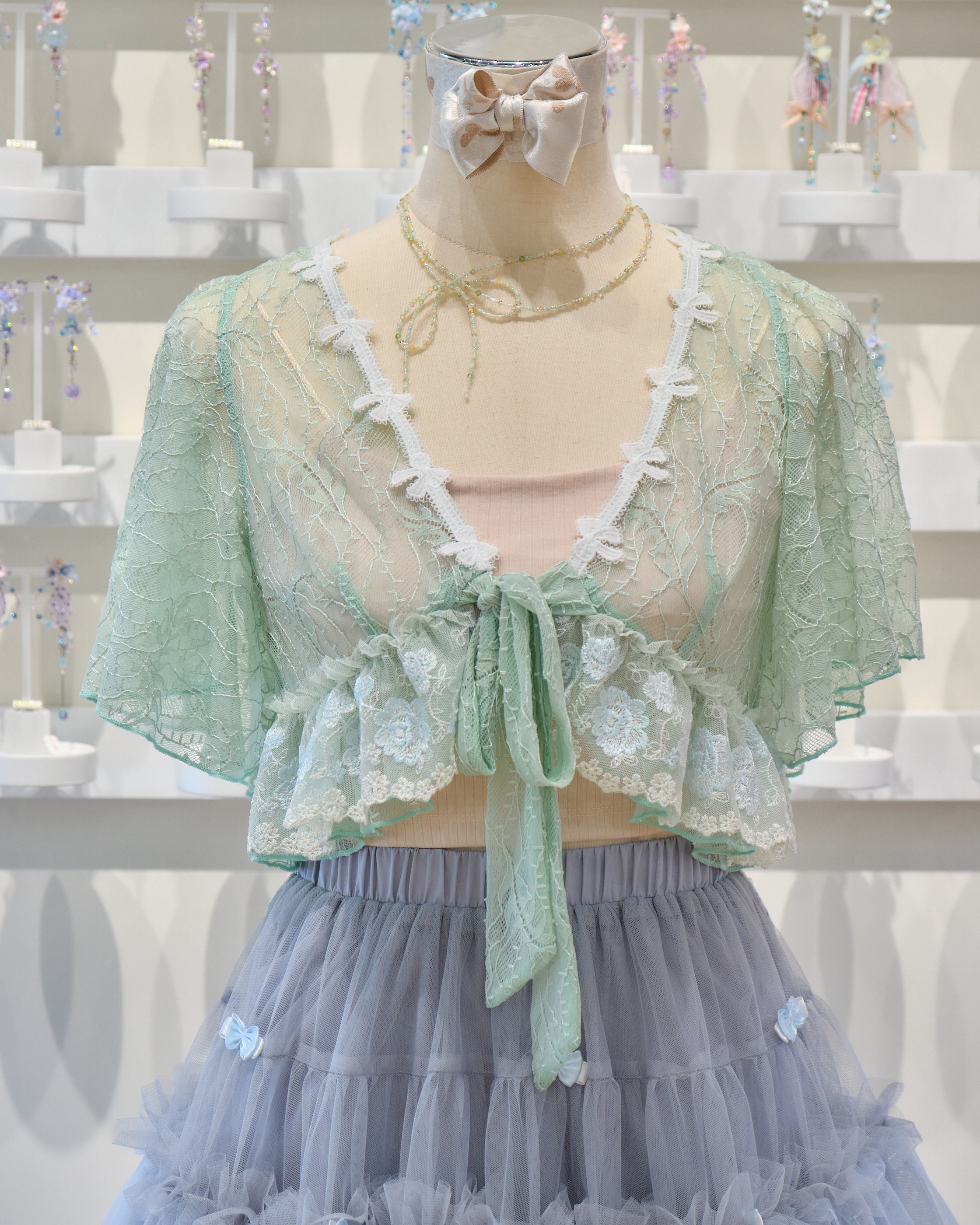 13704 Lace Ruffles Bow Cardigan