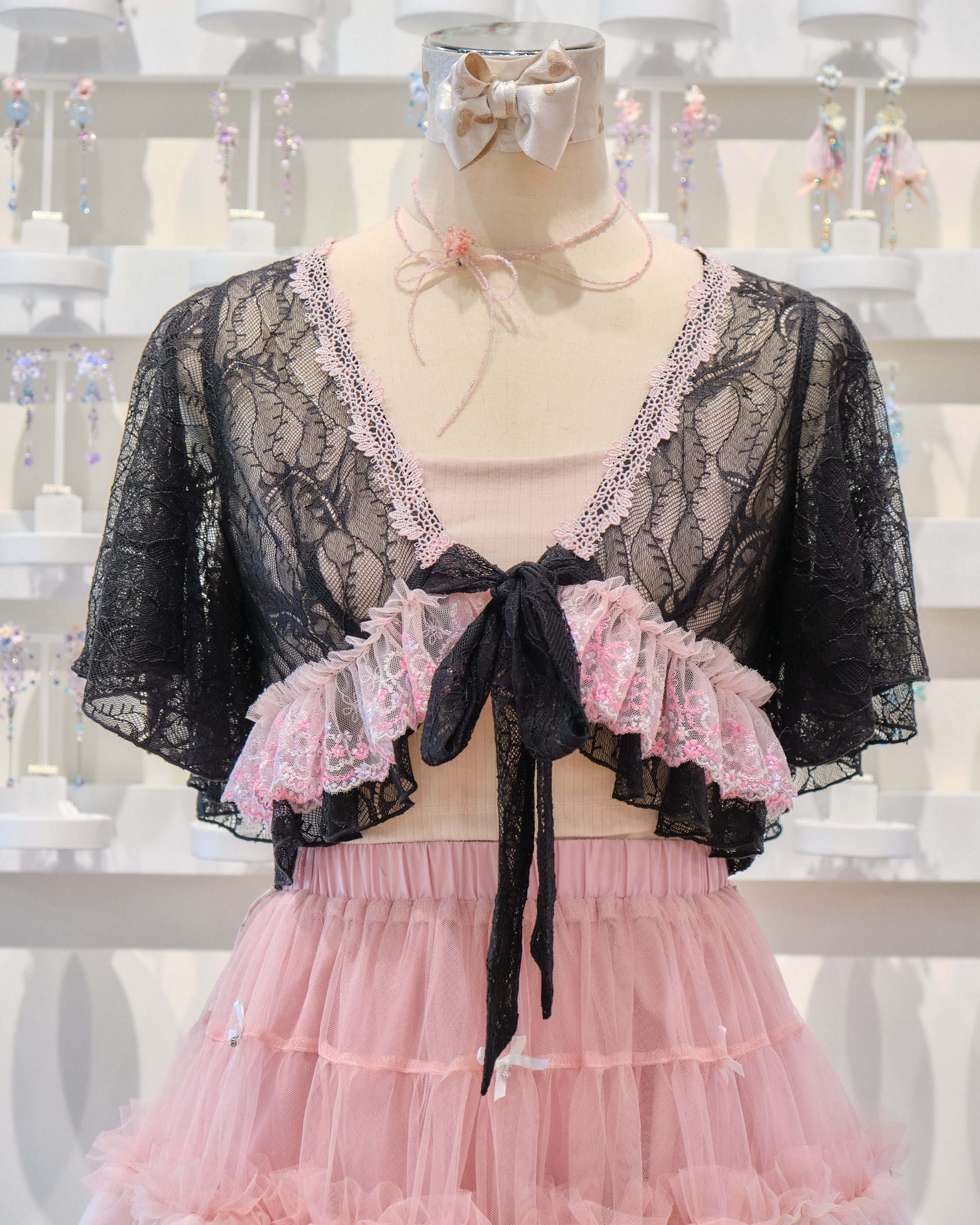 13703 Lace Ruffles Bow Cardigan