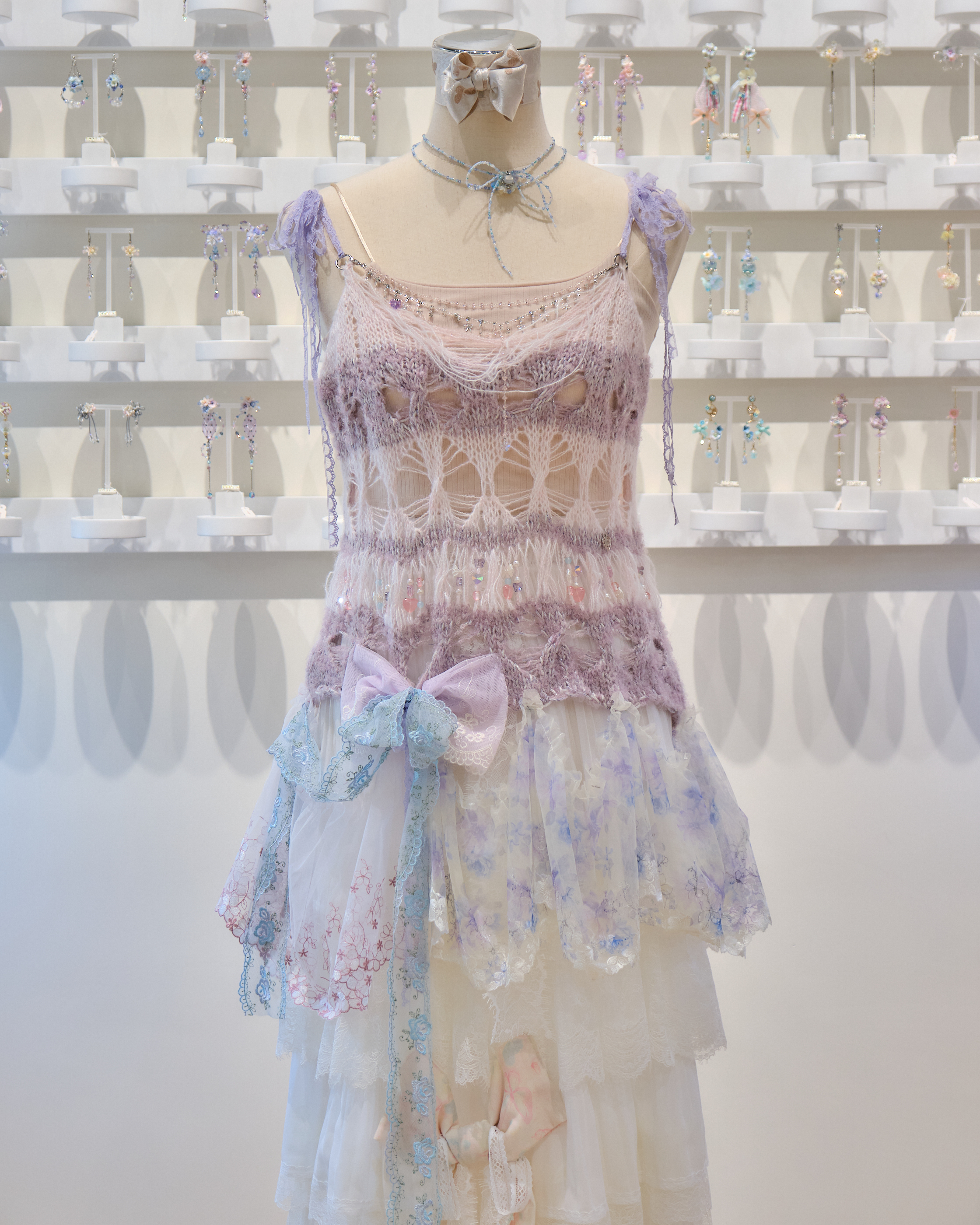 13695 Knitted Hollow-Out Flowy Lace Vest