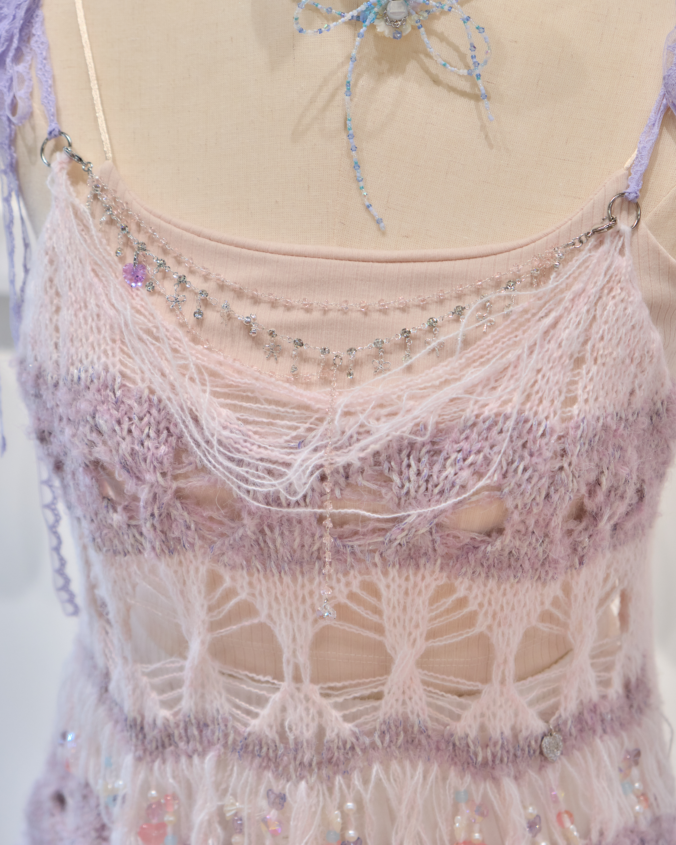 13695 Knitted Hollow-Out Flowy Lace Vest