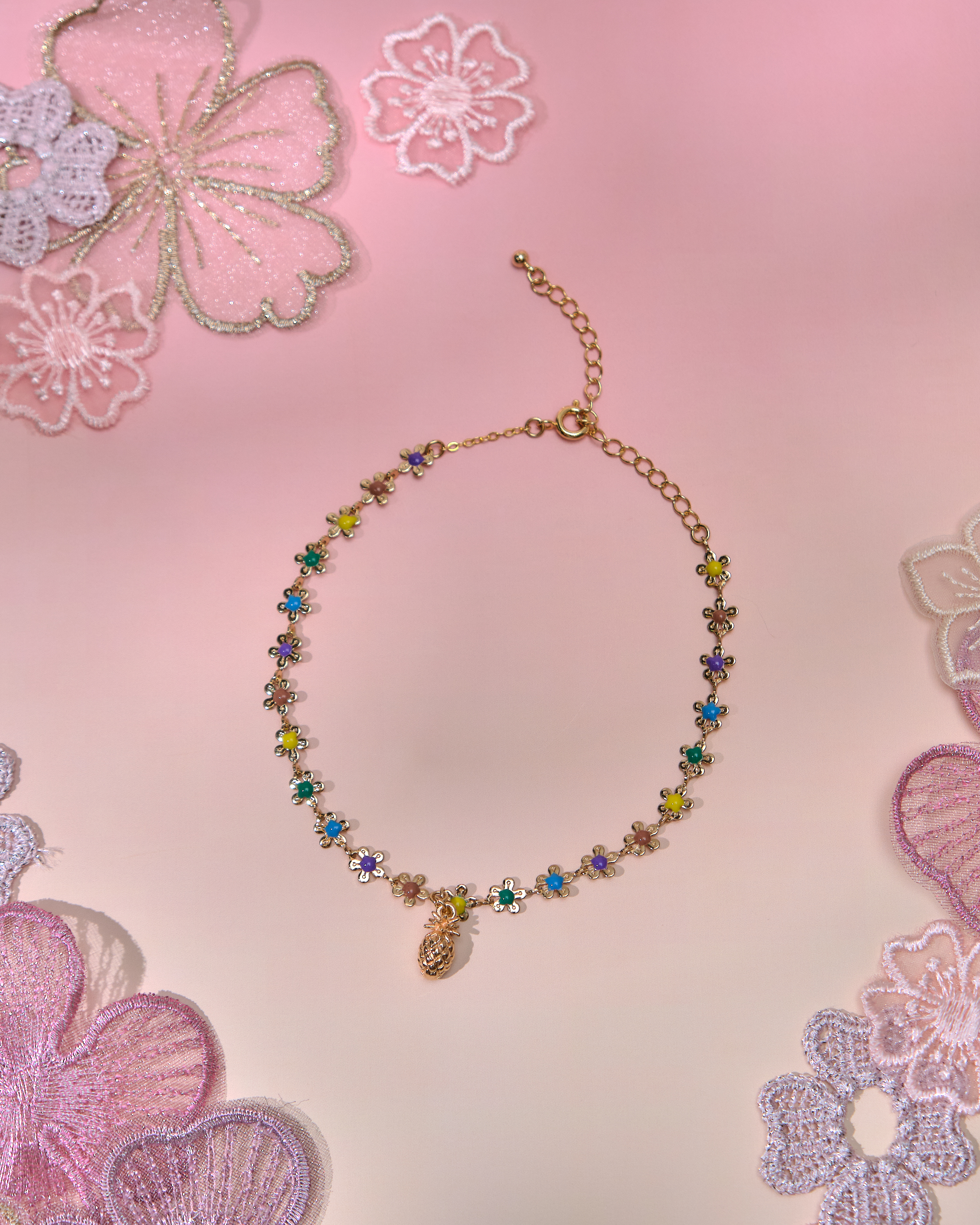13673 Summer Rainbow Pebbles Anklets