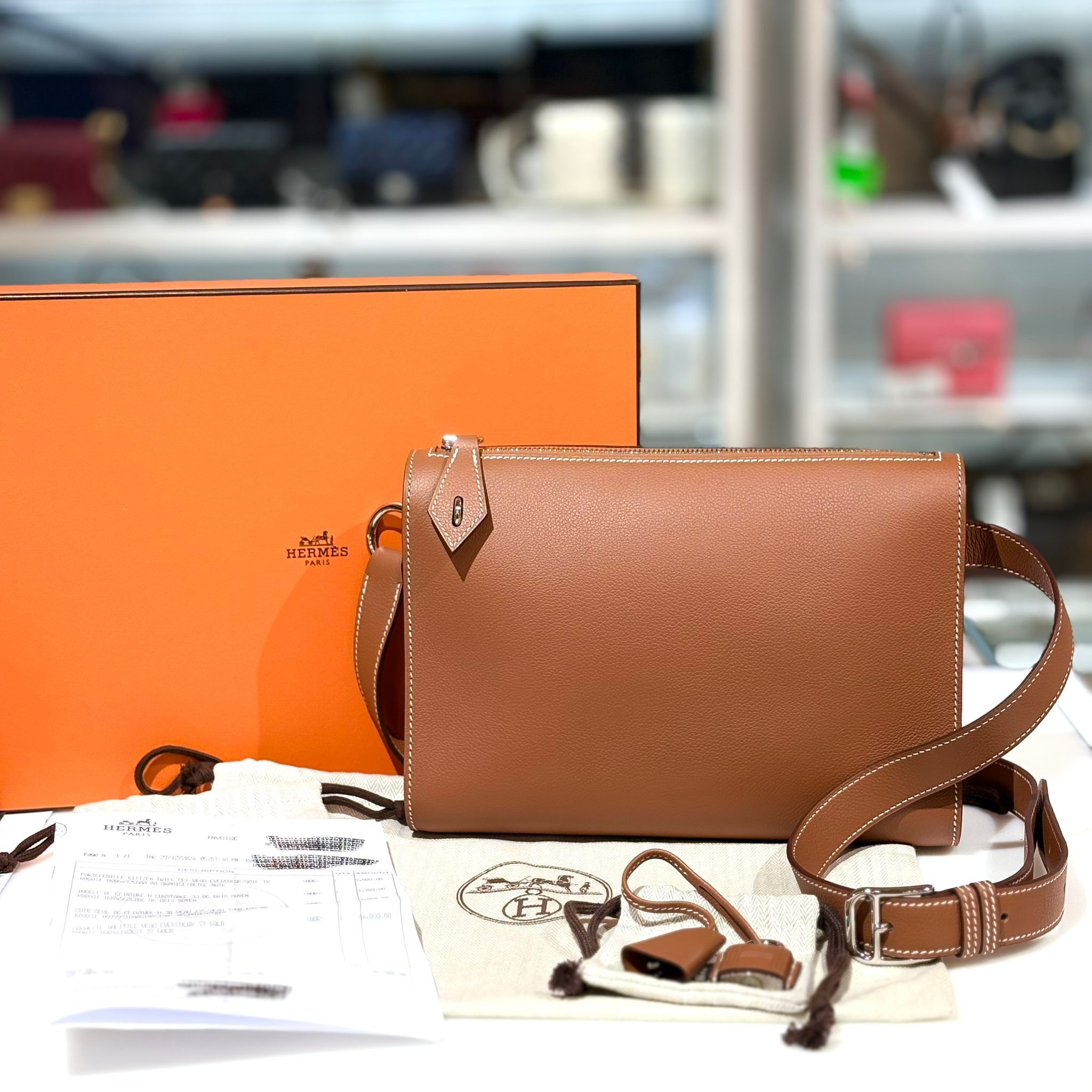 全新HERMES POCHETTE BOLITTLE W 金棕色evercolor/銀扣 H084614CK37 #BRAND NEW #香榭站正品