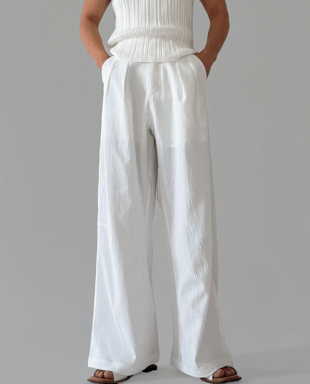 Seersucker Pintuck Wide Pants