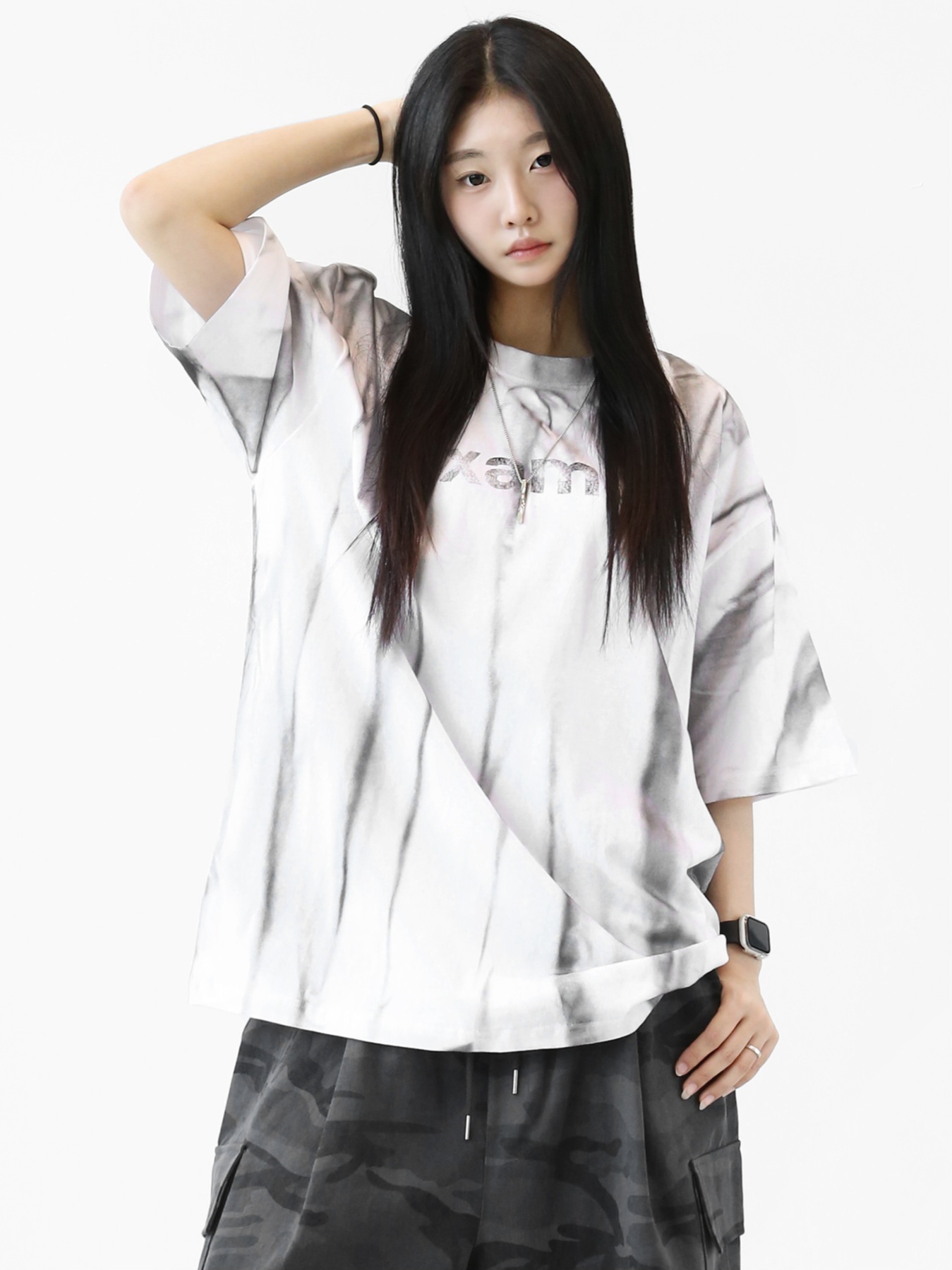 Spray-painted gradient color splatter ink short-sleeved T-shirt
