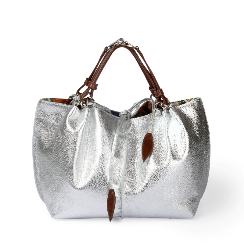 SMA-GGG0614-005 ART. 3170 MEDIUM HANDBAG- ADJUSTABLE LENGHT OF HANDLES AND REVERSIBLE SILVER (A5)