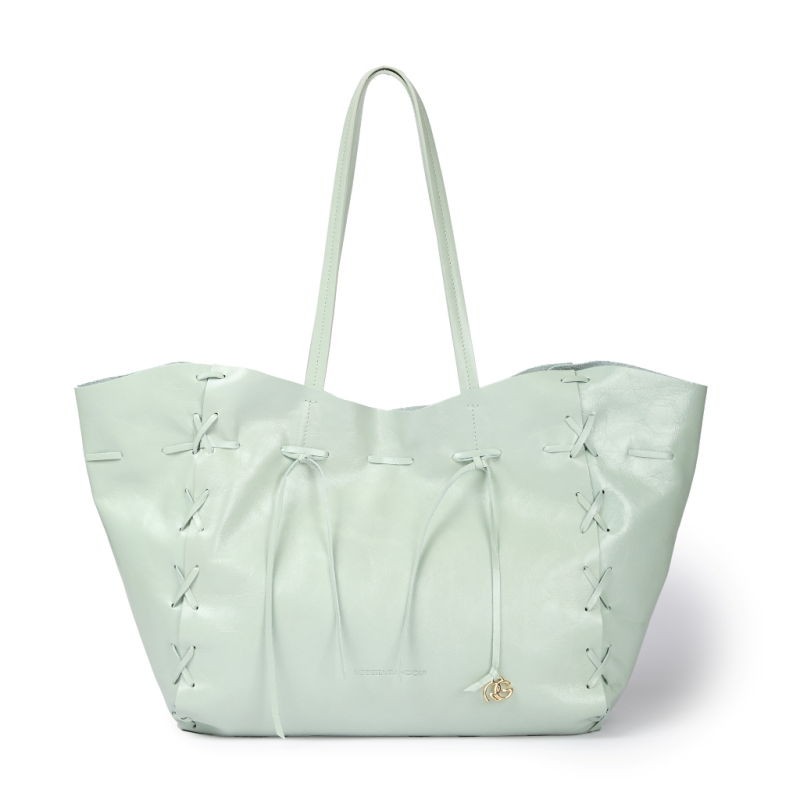 SMA-GGG0614-012 ART. 5051 TOTE HANDSTITCHED BIG COMPARTMENT LIGHT WEIGHT LEATHER MINT (A12)