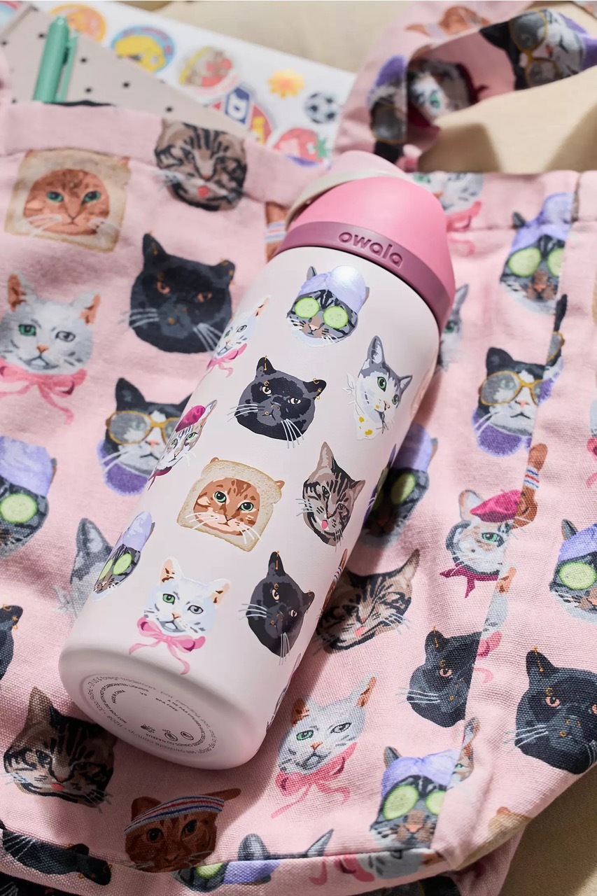 🇺🇸 OWALA UO Exclusive FreeSip "Cat Collage" 粉色 淡粉 貓咪拼貼 貓貓 不鏽鋼保溫杯 直飲杯 吸管杯 32oz 946ml / 預購