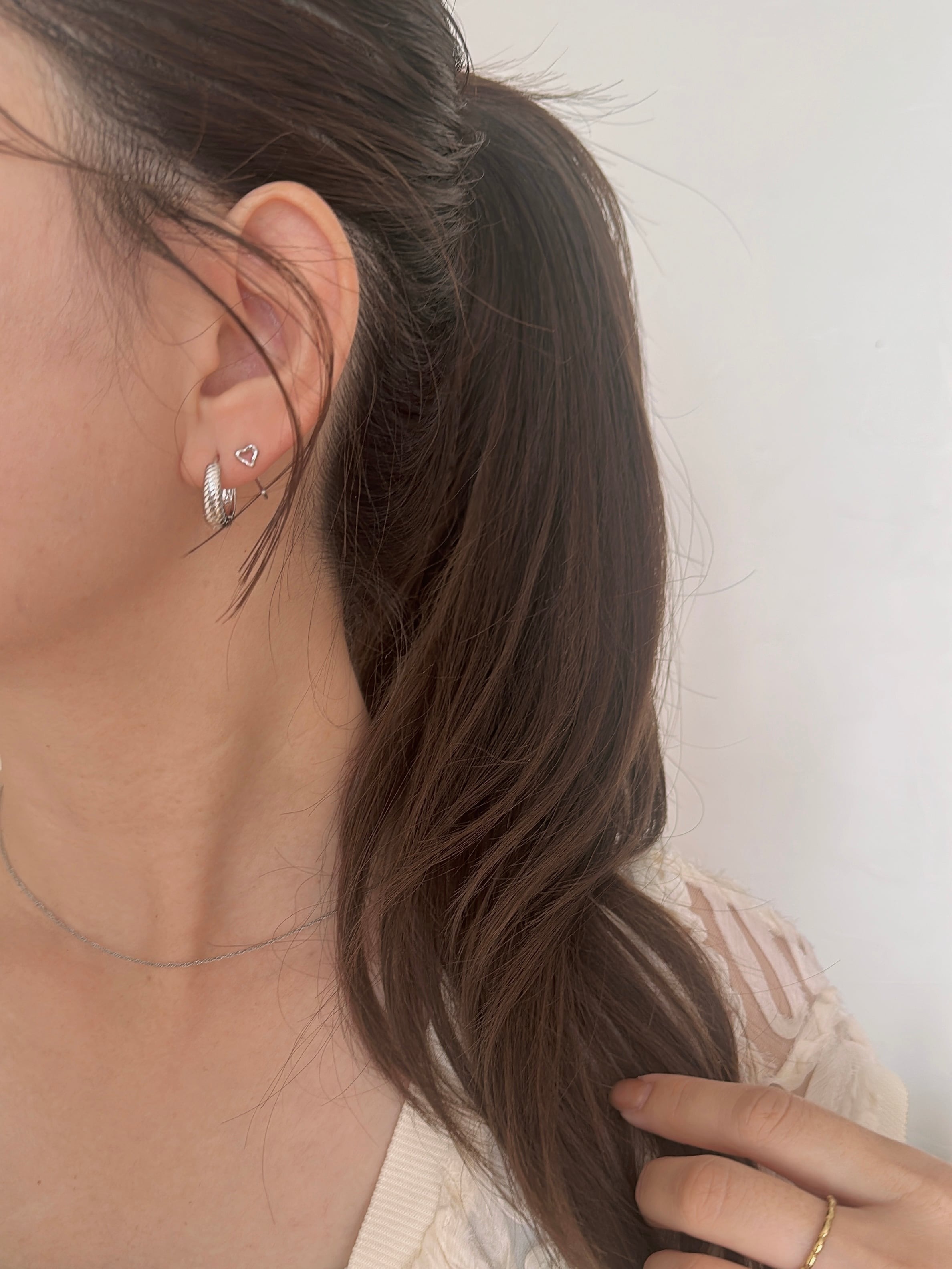 S925 heart frame open hoop pierce
