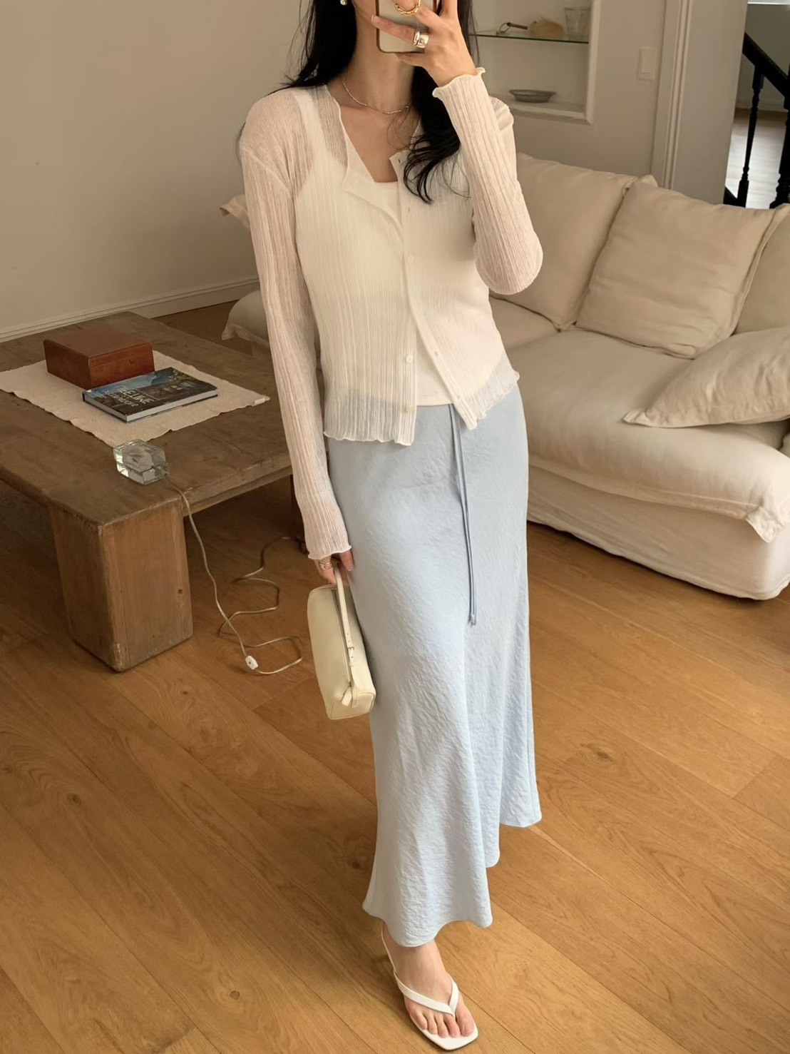 綁帶皺紋紗長裙