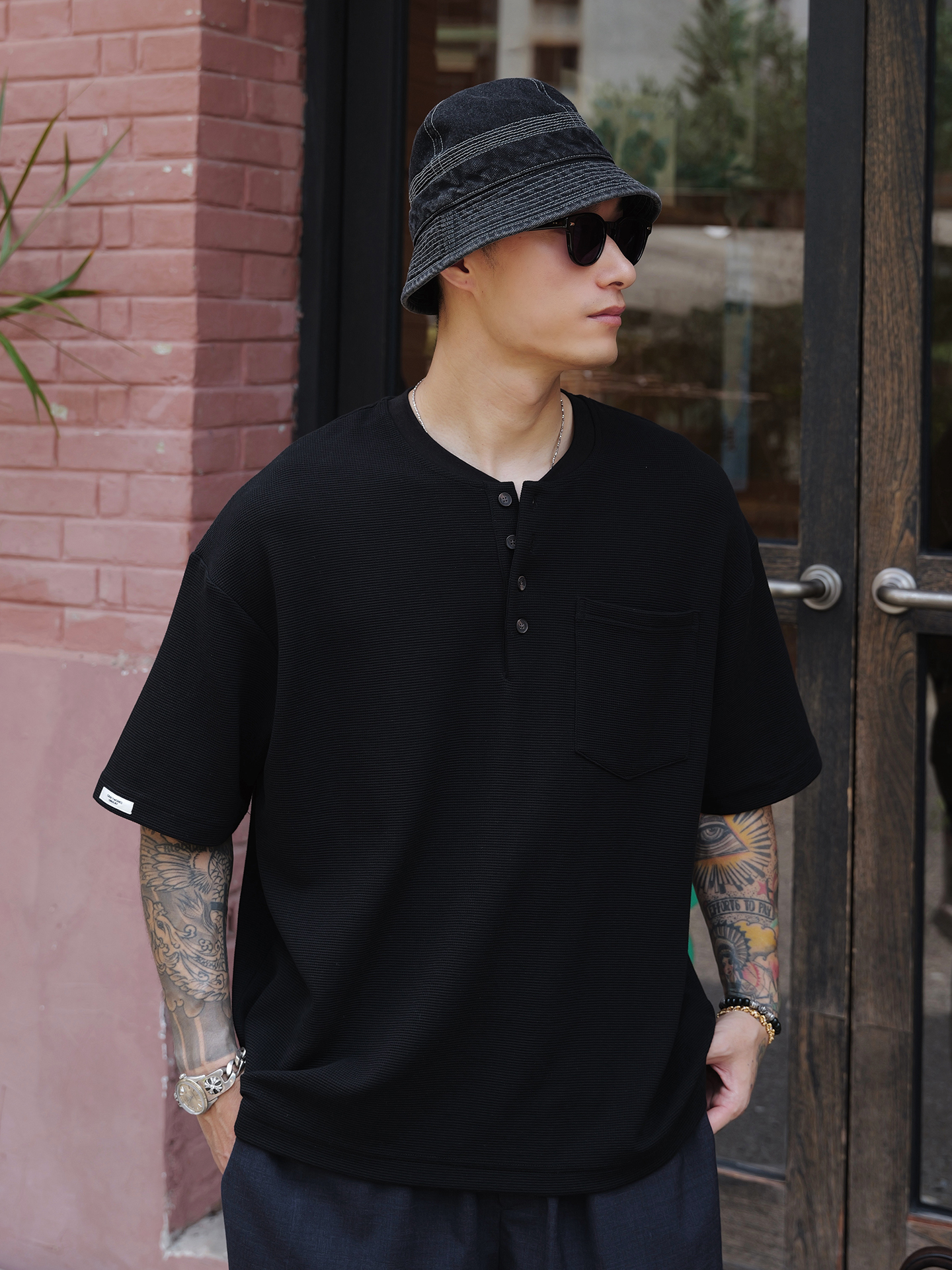 Unbent 26 S/S 亨利領華夫格短袖